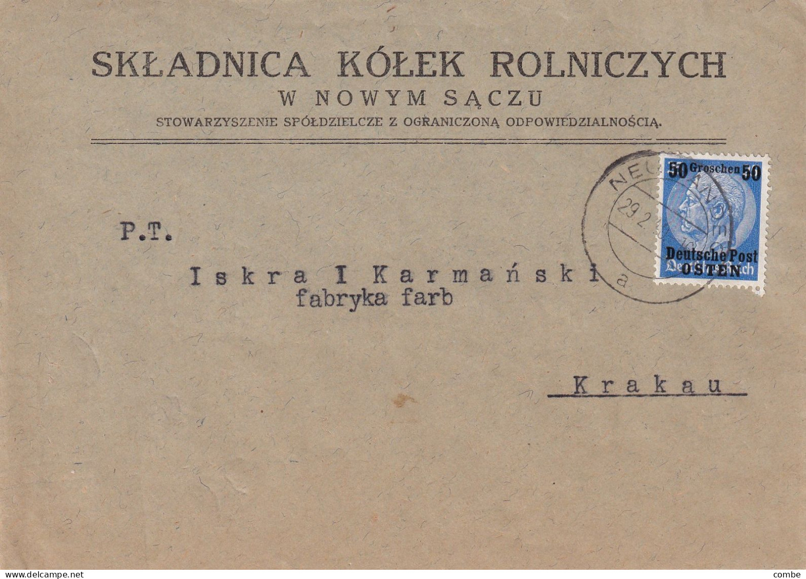 LETTRE. POLOGNE. 1940. OSTEN. 50Pf. EF - General Government