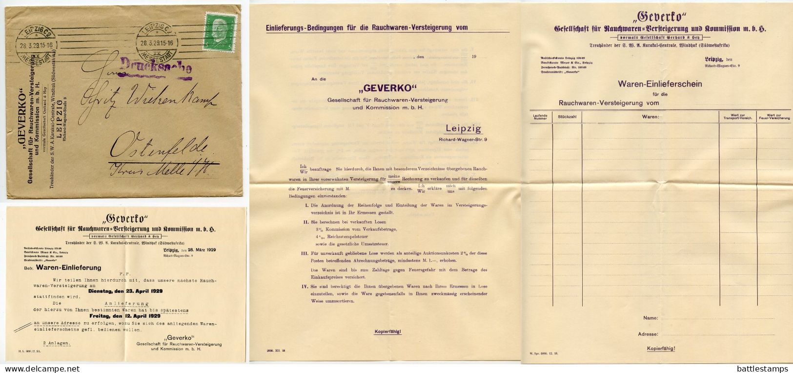 Germany 1929 Drucksache Cover W/ Forms; Leipzig - Geverko To Ostenfelde; 5pf. President Hindenburg - Cartas & Documentos