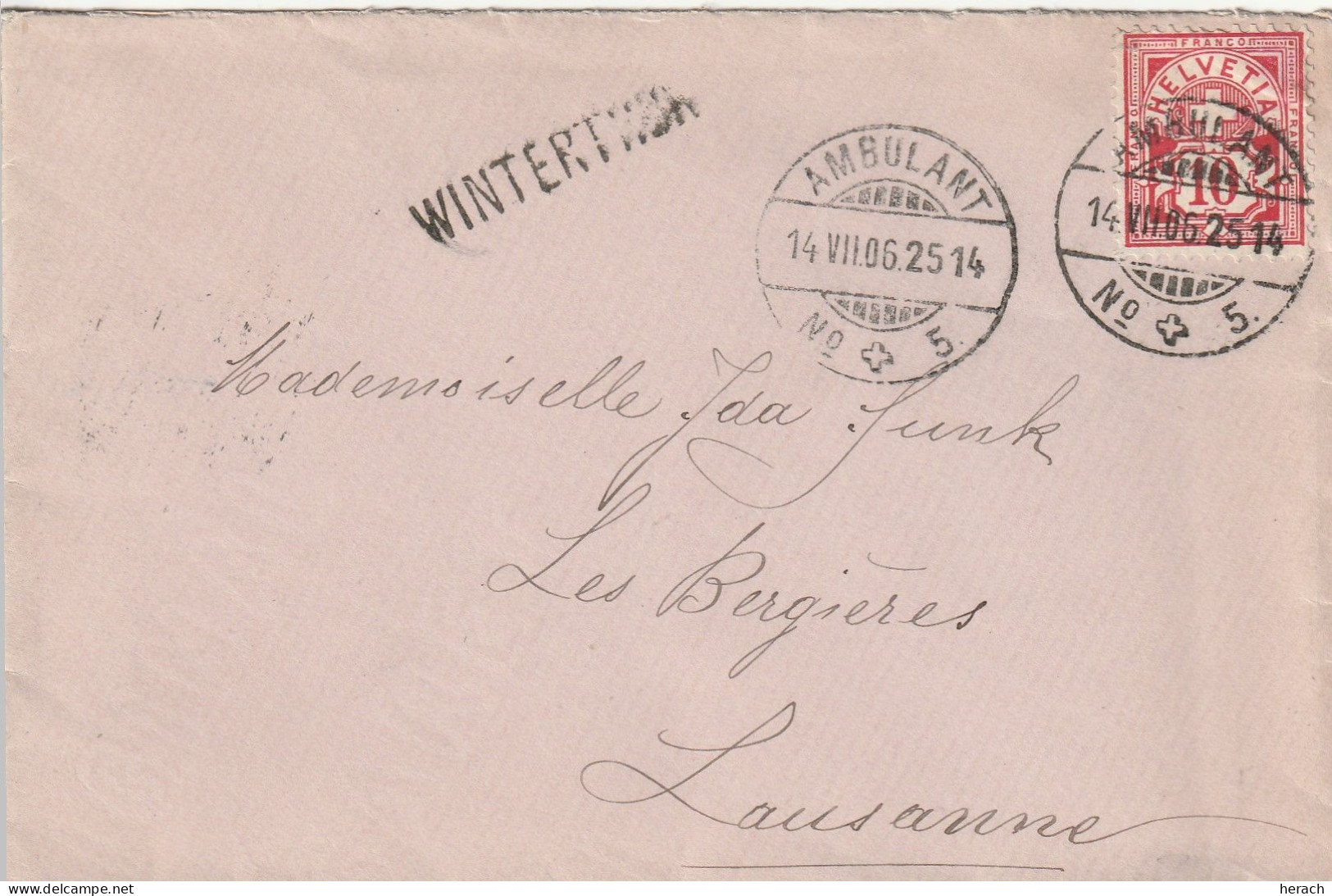 Suisse Ambulant N°5 + Griffe Winterthur Sur Lettre 1906 - Marcophilie