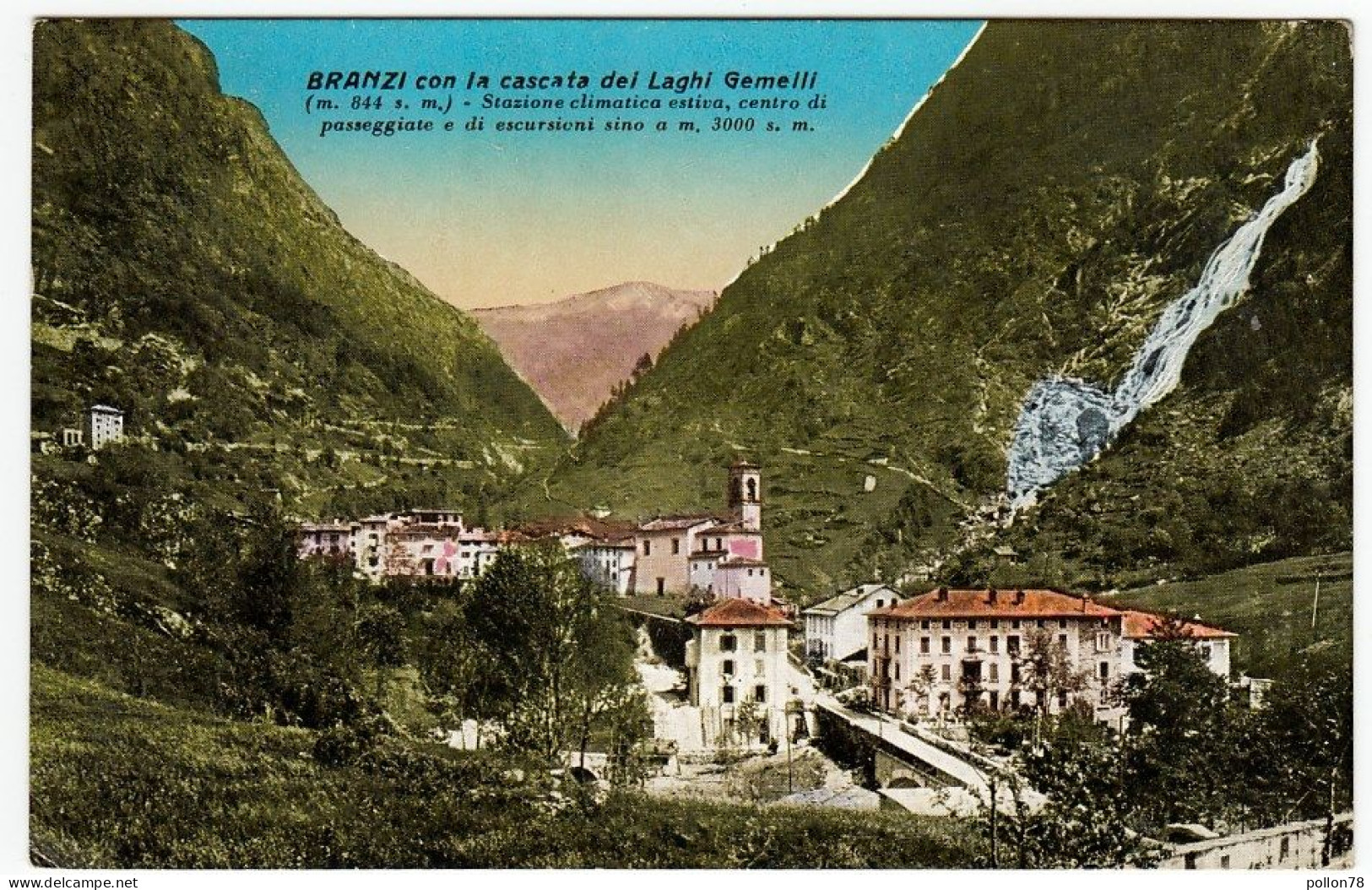 BRANZI CON LA CASCATA DEI LAGHI GEMELLI - BERGAMO - 1931 - Vedi Retro - Formato Piccolo - Bergamo