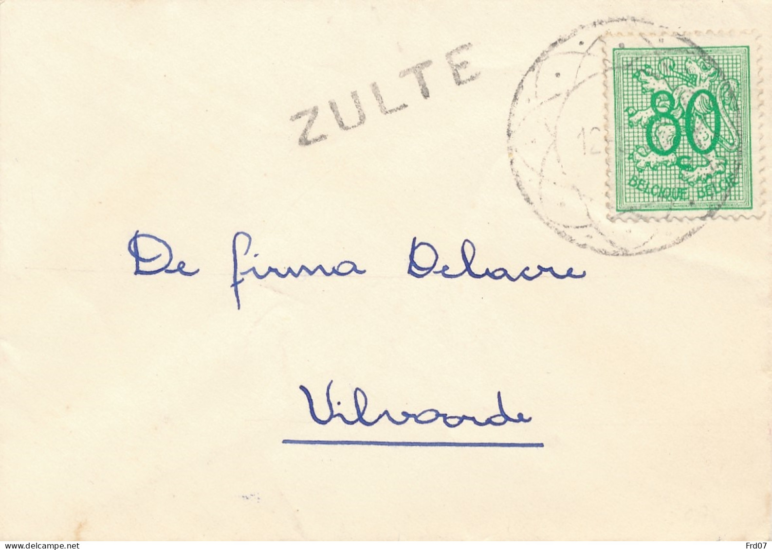 Lijnstempel Zulte Op Kleine Brief – Diamant Stempel Naar Vilvoorde - 1951-1975 Heraldischer Löwe (Lion Héraldique)