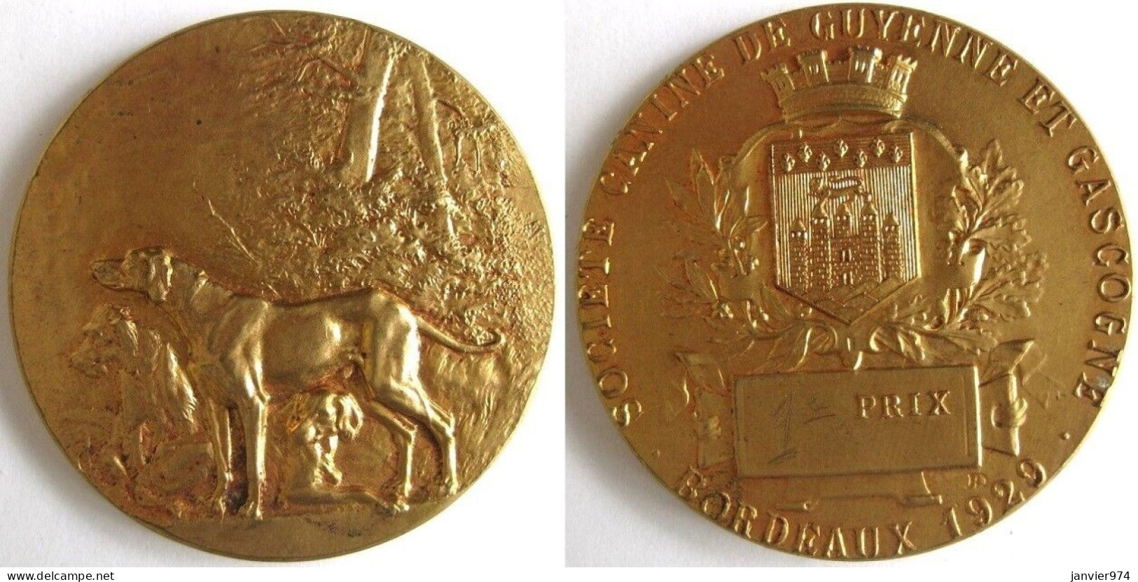 Médaille En Bronze Société Canine De Guyenne Et Gascogne, Bordeaux 1929, Par A. Dubois - Sonstige & Ohne Zuordnung