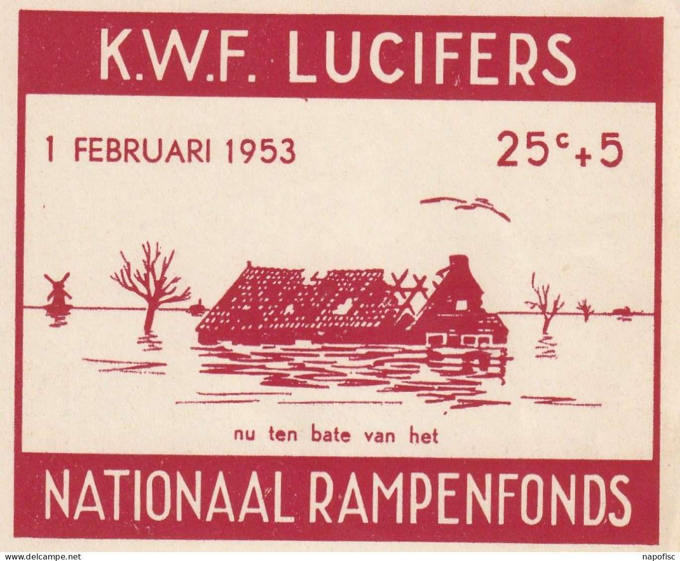 112-Luciferetiket Etiquettes Allumettes Match Label K.W.F Nationaal Rampenfonds - Pays-Bas