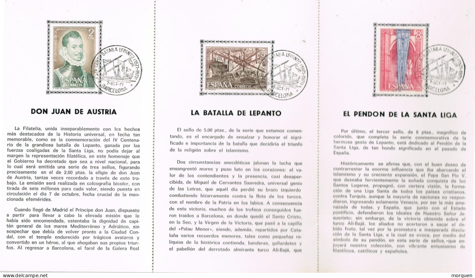 54960. Folleto Documento BARCELONA 1971. IV CENTENARIO BATALLA LEPANTO. Asoc. Lope De Vega - Covers & Documents