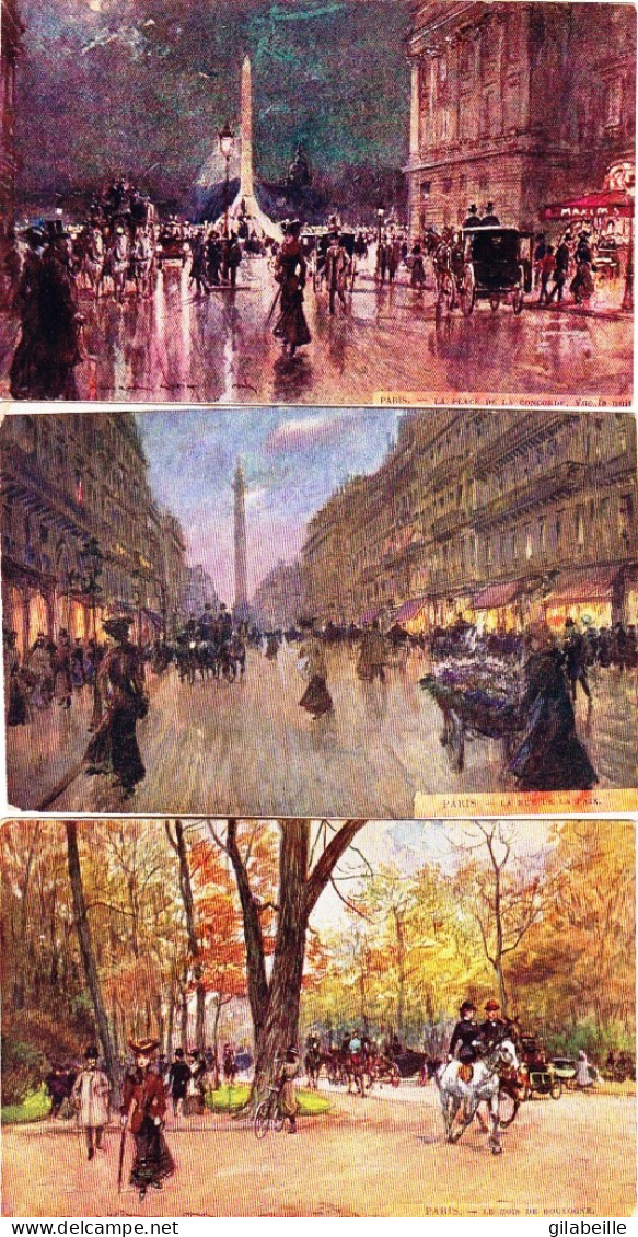 Illustrateur - PARIS  - Boids De Boulogne - Rue De La Paix - Place De La Concore La Nuit - LOT 3 CARTES - Non Classés