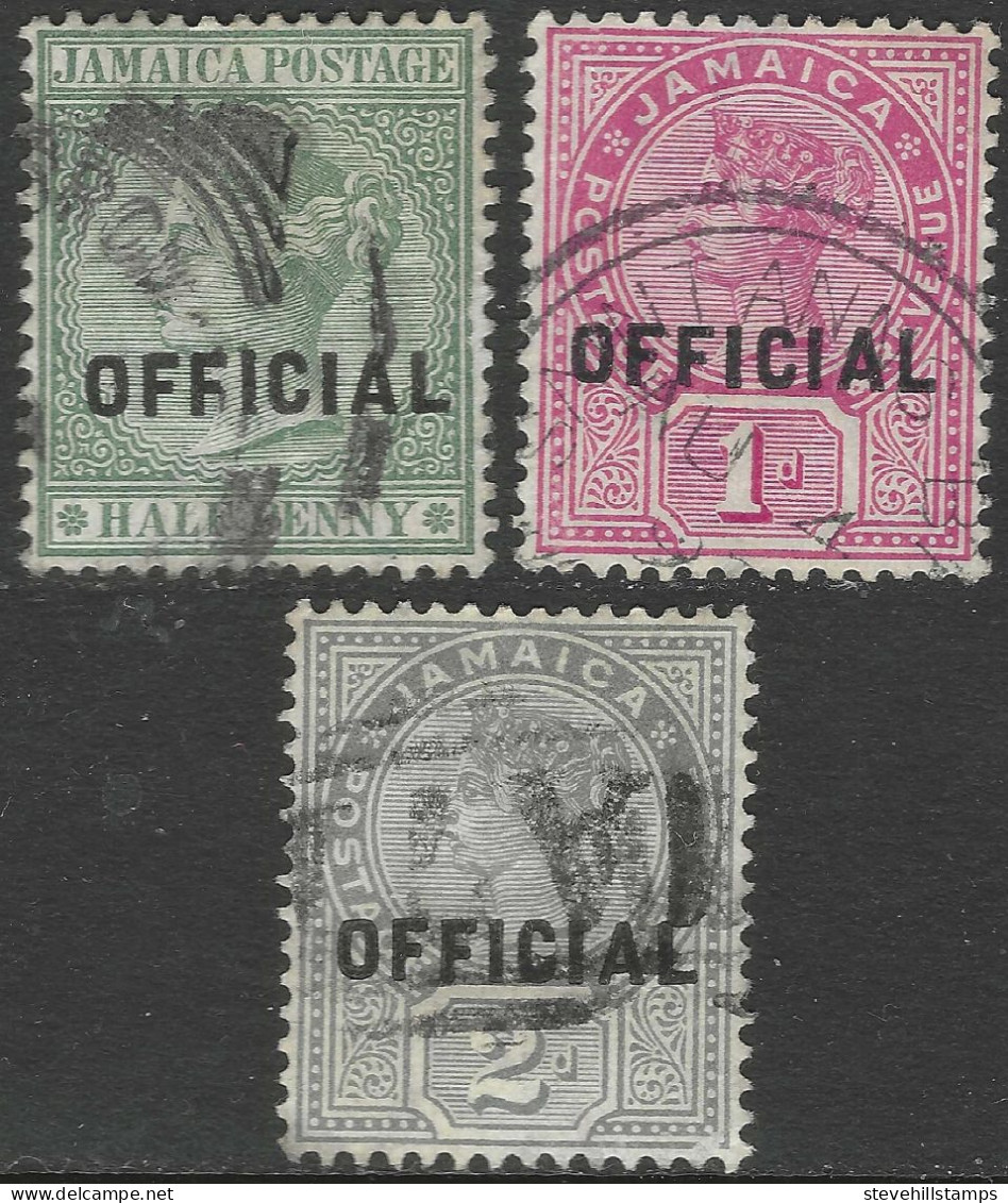 Jamaica. 1890-91 Queen Victoria. Official. ½d, 1d, 2d Used. SG O3, O4, O5. M5006 - Giamaica (...-1961)