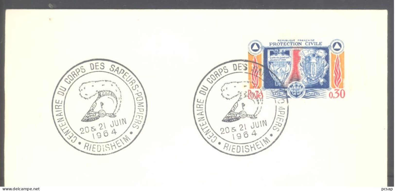 RIEDISHEIM (Centenaire Du Corps Des Sapeurs-pompiers) (sur Enveloppe Entière) - Cachets Commémoratifs