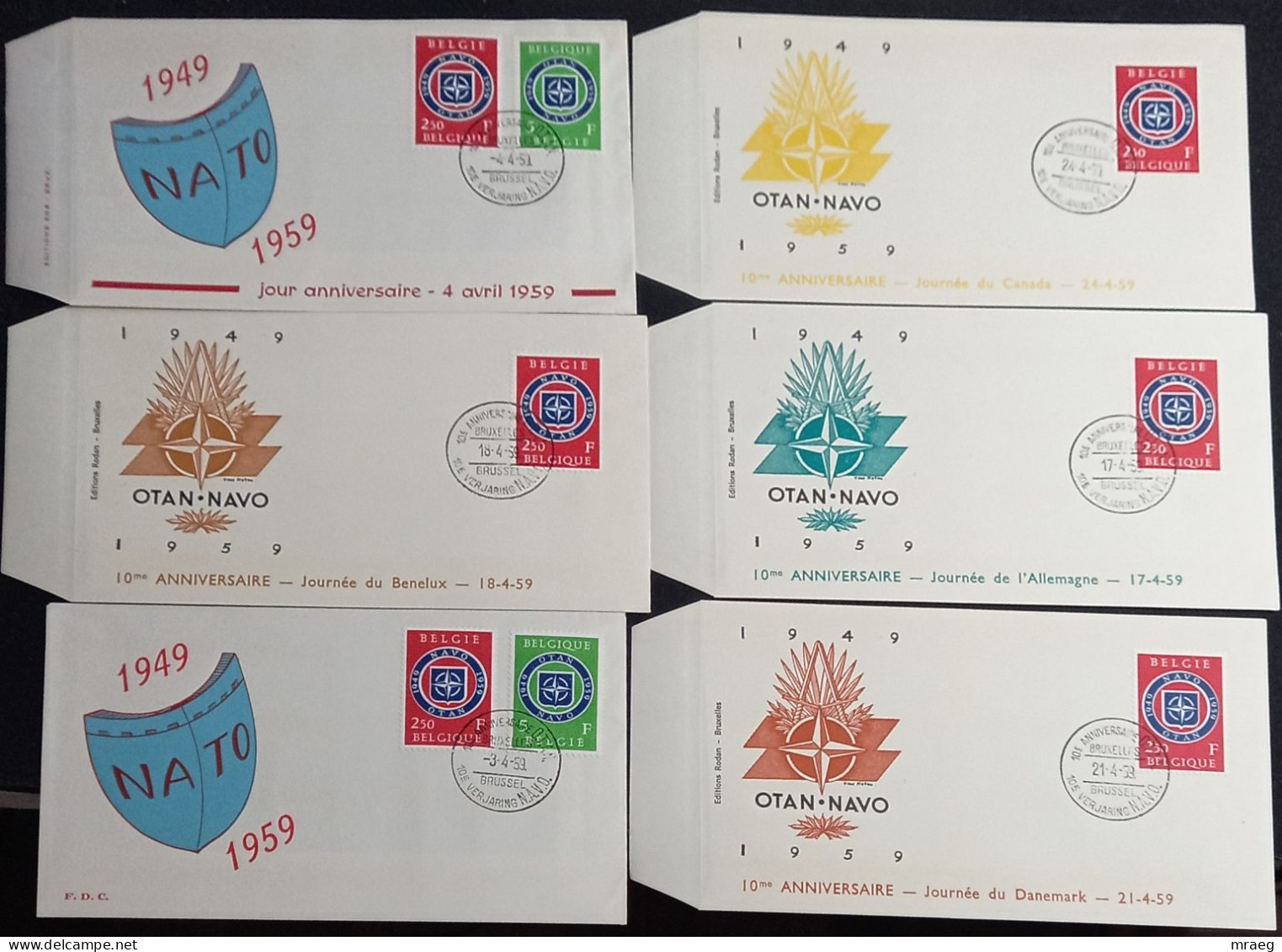 BELGIUM 1959 The 10th Anniversary Of NATO FDC Covers SET 12 Covers Together. - Brieven En Documenten
