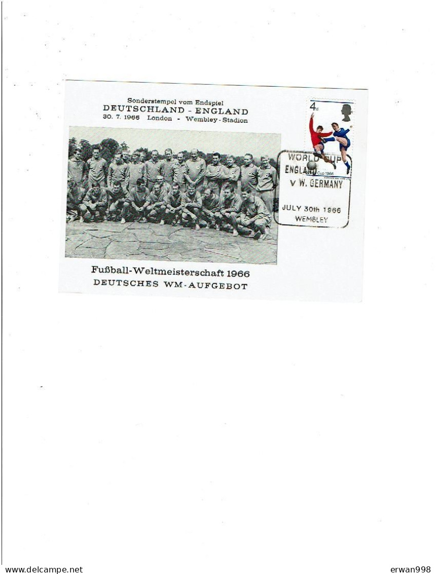 LONDRES-WEMBLEY Cachet Anglais S/ Carte Allemande Finale 30/7/1966 Avec Résultats  Groupes Et Photo Team Allemagne  1234 - 1966 – Engeland