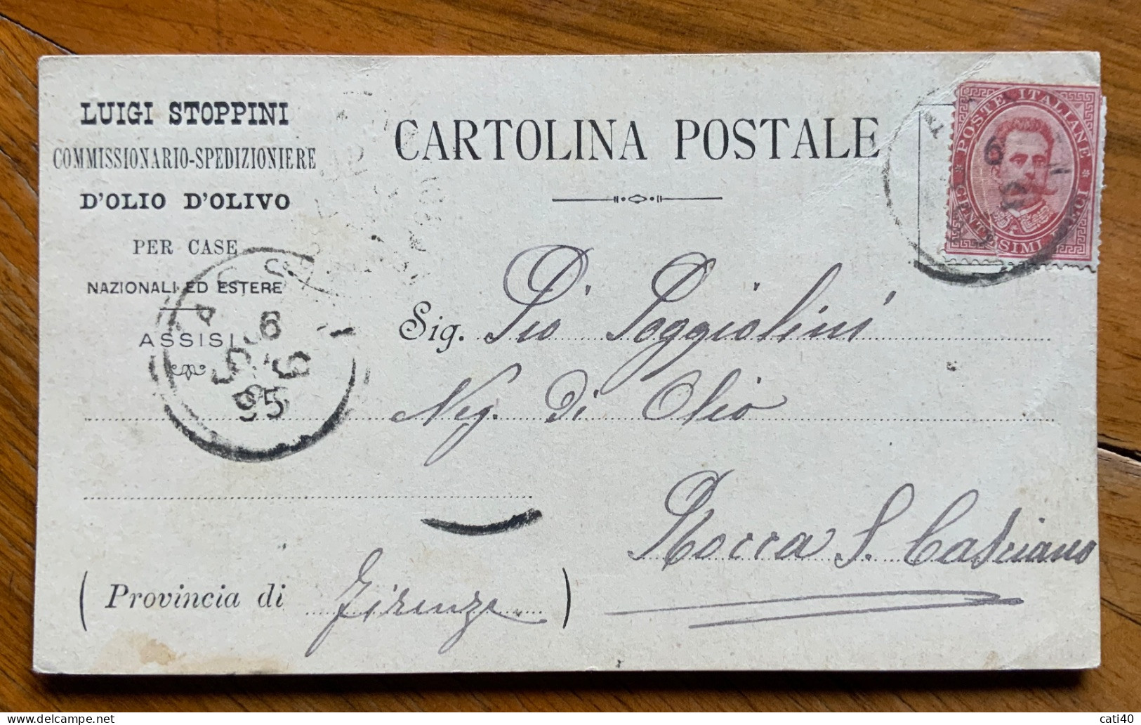 OLIO D'OLIVA - ASSISI LUIGI STOPPINI  6/12/1895 - CARTOLINA PUBBLICITARIA AUTOGRAFA X PIO POGGIOLINI - ROCCA S.CASCIANO - Poststempel