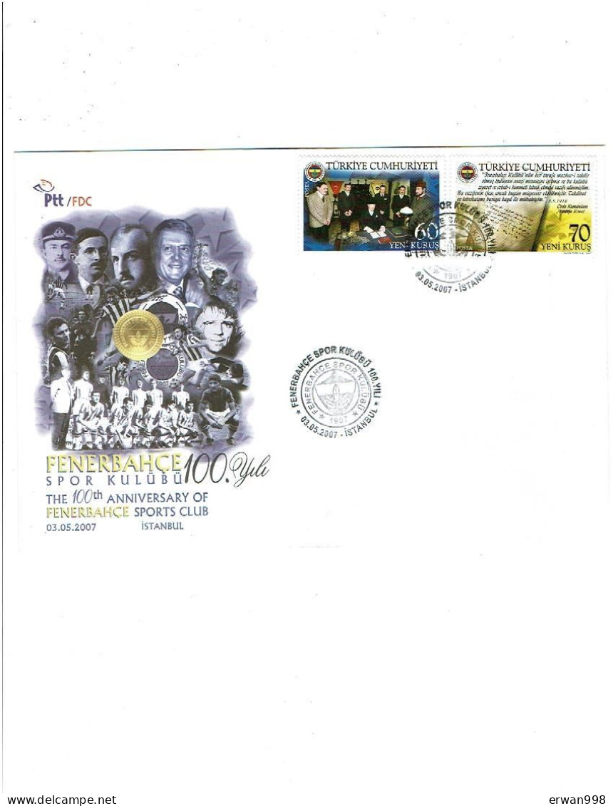 TURQUIE ISTAMBUL Centenaire De FENERBAHCE Cachet Commémoratif Du 3/5/2007  1235 - Berühmte Teams