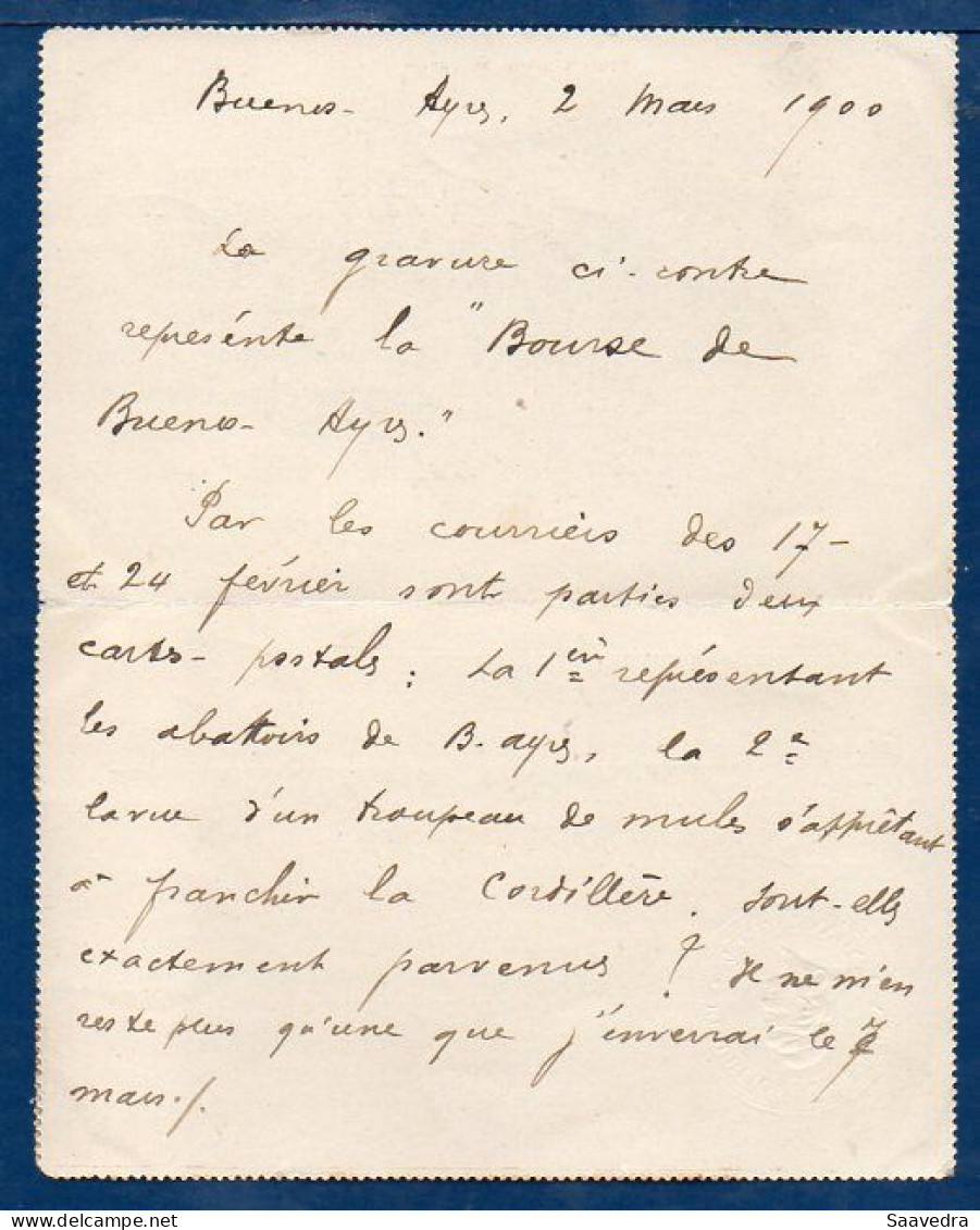Argentina To France, 1900, Uprated Postal Stationery, Bolsa De Buenos Aires  (003) - Lettres & Documents