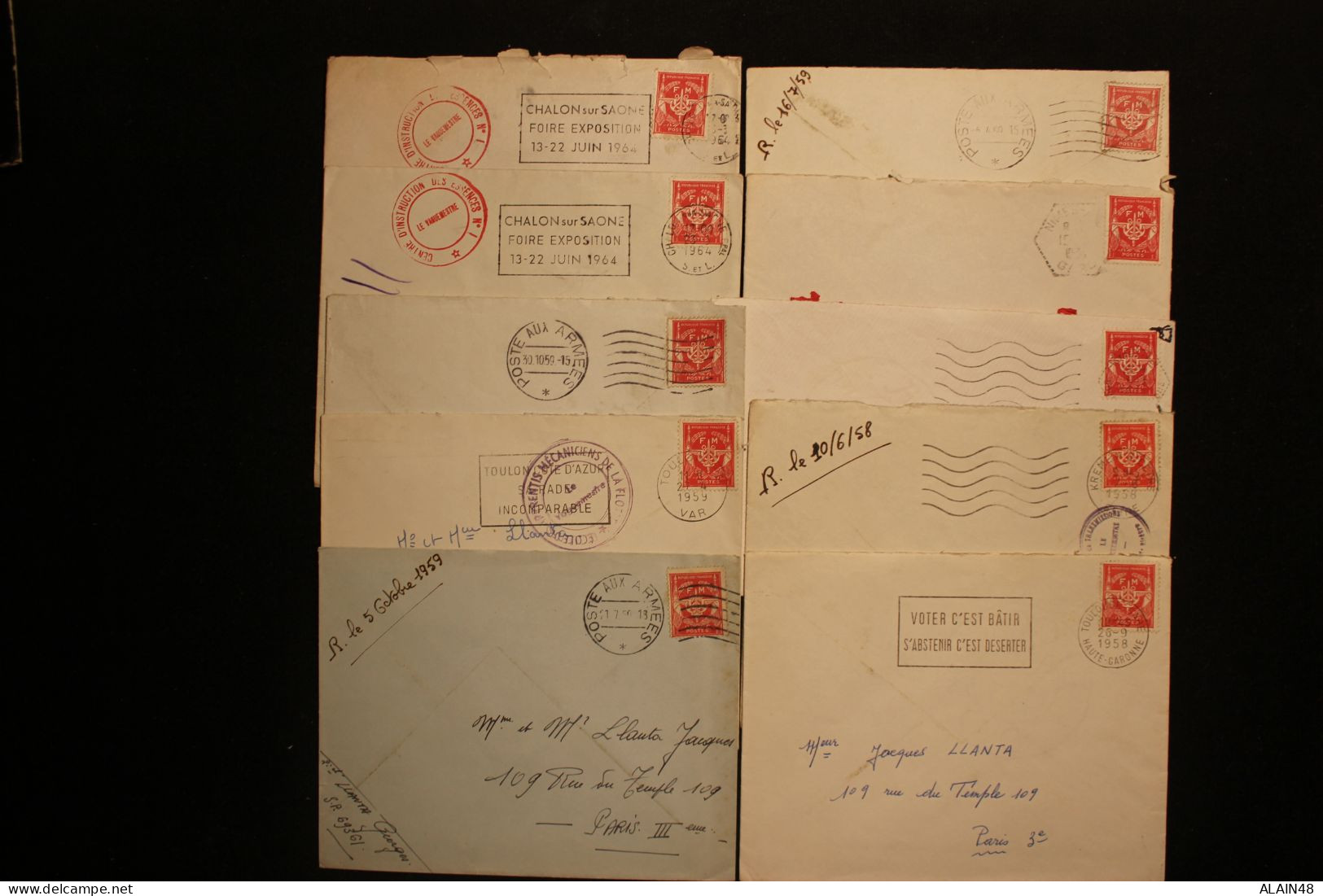 FRANCE LOT DE 10 LETTRES Avec N°12 FRANCHISE MILITAIRE - Covers & Documents