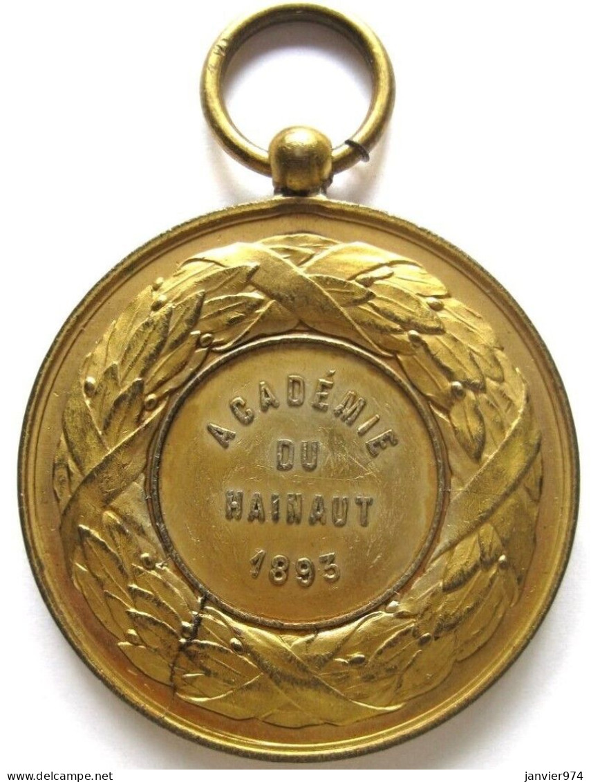 Médaille En Cuivre Dorée Académie Du Hainaut 1893, Léopold II Roi Des Belges , Par Wurden - Andere & Zonder Classificatie