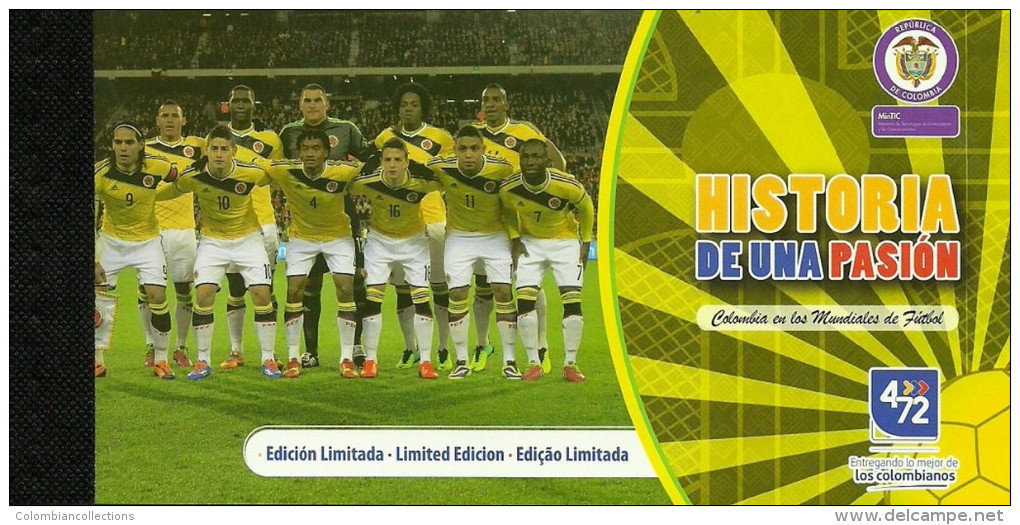 Lote 2014-4Ce, Colombia, 2014, Carné, Colombia Rumbo A Brasil, Soccer, Football, World Cup, 5 HF, SS W/10 Stamps,booklet - Kolumbien