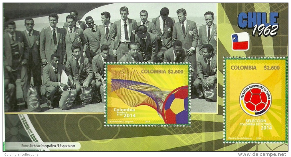 Lote 2014-4Ce, Colombia, 2014, Carné, Colombia Rumbo A Brasil, Soccer, Football, World Cup, 5 HF, SS W/10 Stamps,booklet - Colombia