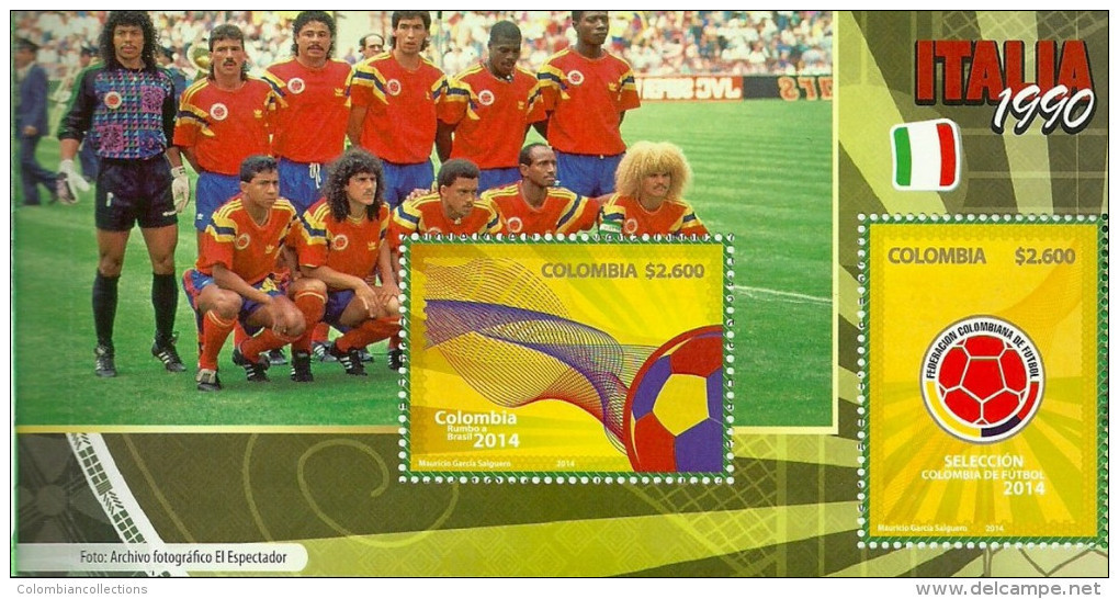 Lote 2014-4Ce, Colombia, 2014, Carné, Colombia Rumbo A Brasil, Soccer, Football, World Cup, 5 HF, SS W/10 Stamps,booklet - Colombie