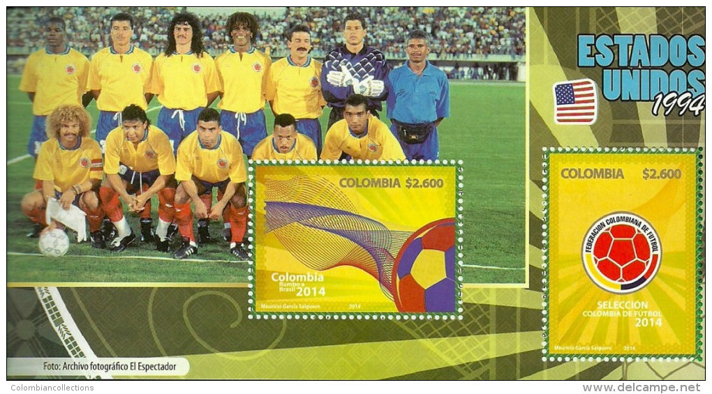 Lote 2014-4Ce, Colombia, 2014, Carné, Colombia Rumbo A Brasil, Soccer, Football, World Cup, 5 HF, SS W/10 Stamps,booklet - Colombie