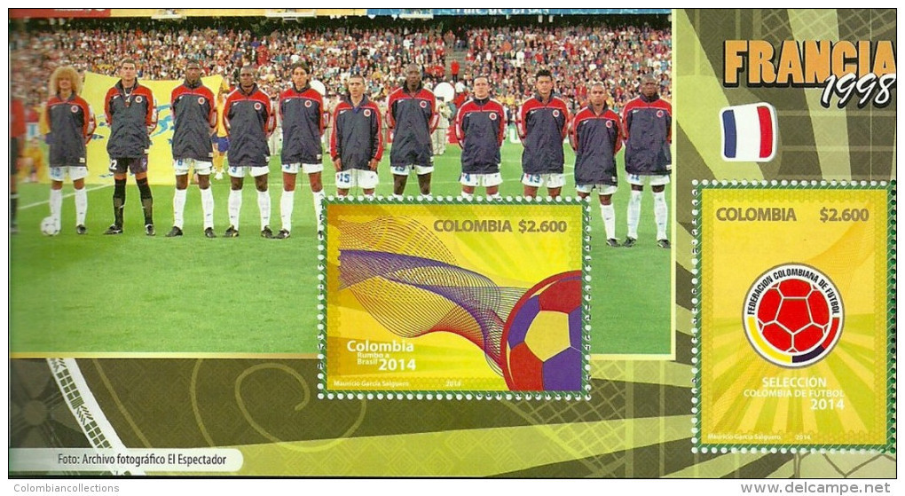 Lote 2014-4Ce, Colombia, 2014, Carné, Colombia Rumbo A Brasil, Soccer, Football, World Cup, 5 HF, SS W/10 Stamps,booklet - Colombie