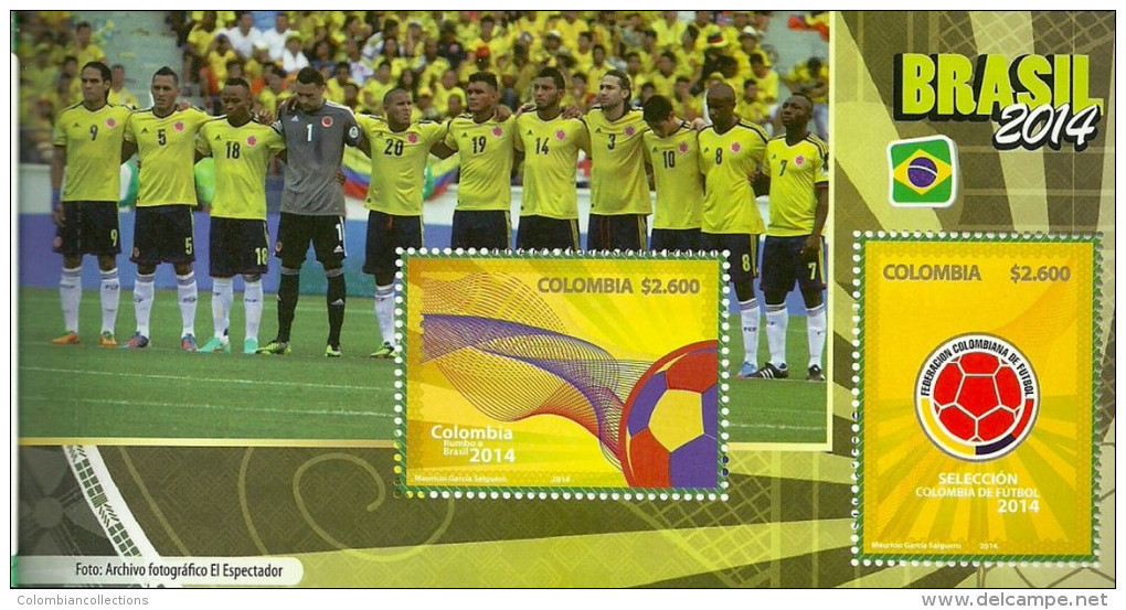 Lote 2014-4Ce, Colombia, 2014, Carné, Colombia rumbo a Brasil, soccer, Football, world cup, 5 HF, SS w/10 stamps,booklet