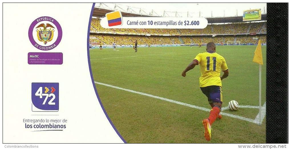 Lote 2014-4Ce, Colombia, 2014, Carné, Colombia rumbo a Brasil, soccer, Football, world cup, 5 HF, SS w/10 stamps,booklet
