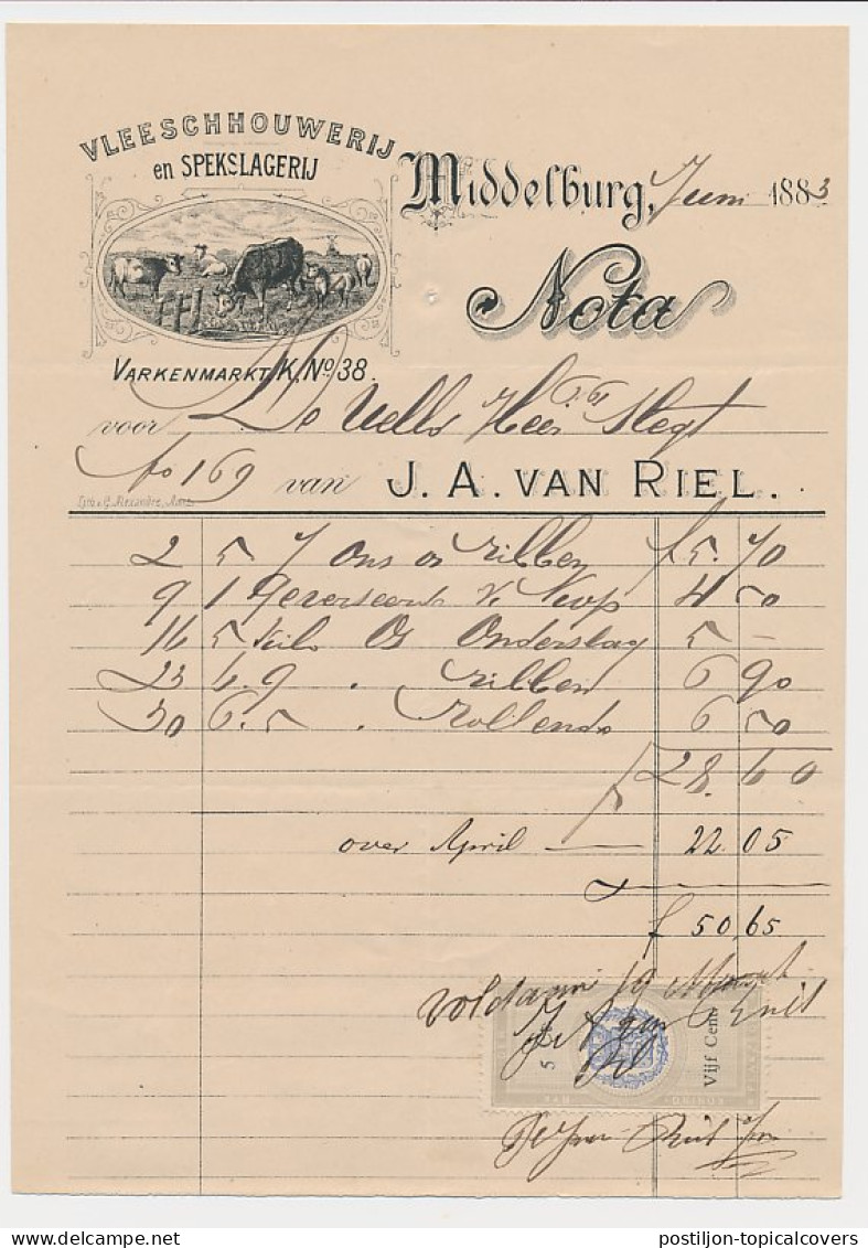 Nota Middelburg 1883 - Vleeschhouwerij - Spekslagerij - Nederland