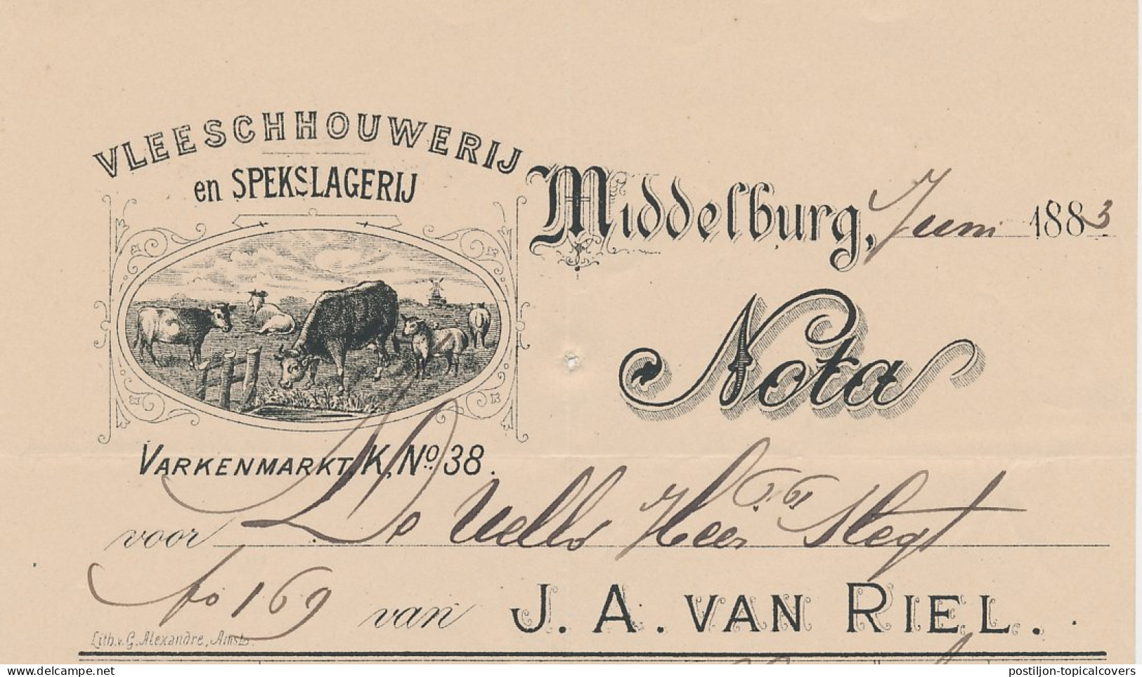Nota Middelburg 1883 - Vleeschhouwerij - Spekslagerij - Netherlands