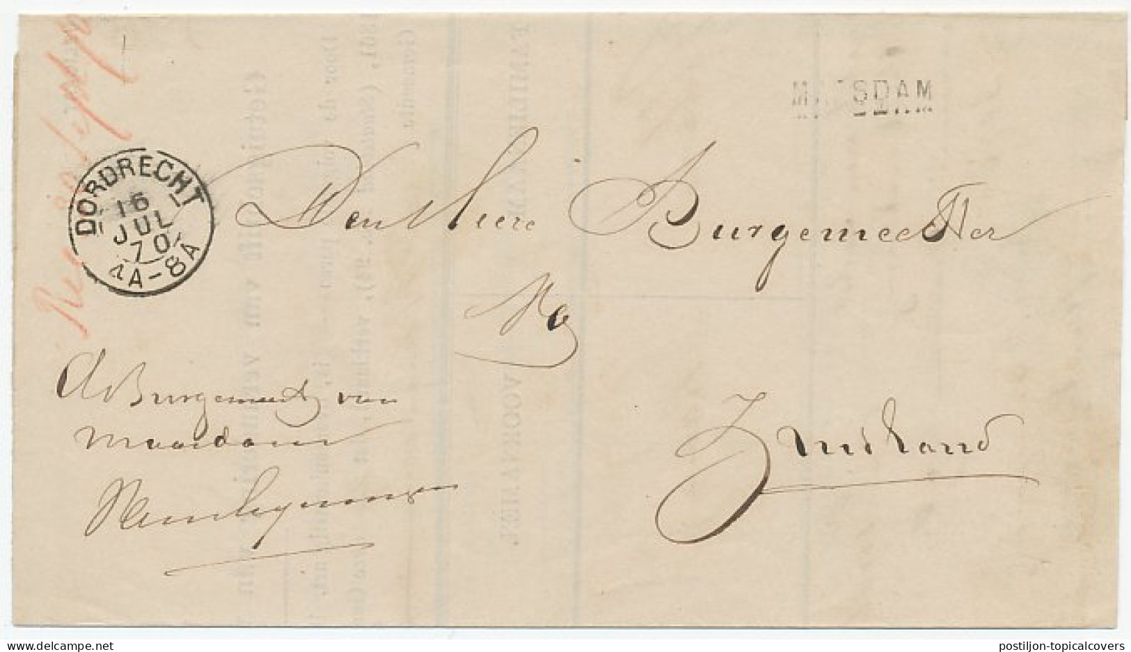 Naamstempel Maasdam 1870 - Lettres & Documents