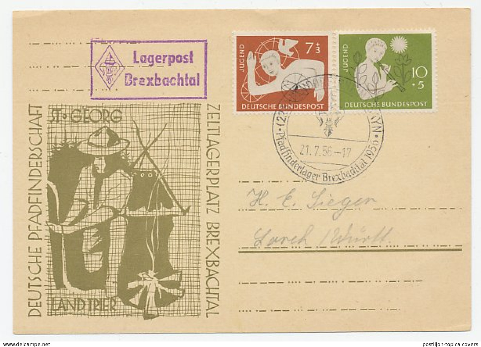 Card / Postmark Germany 1956 Lagerpost Brexbachtal - Autres & Non Classés