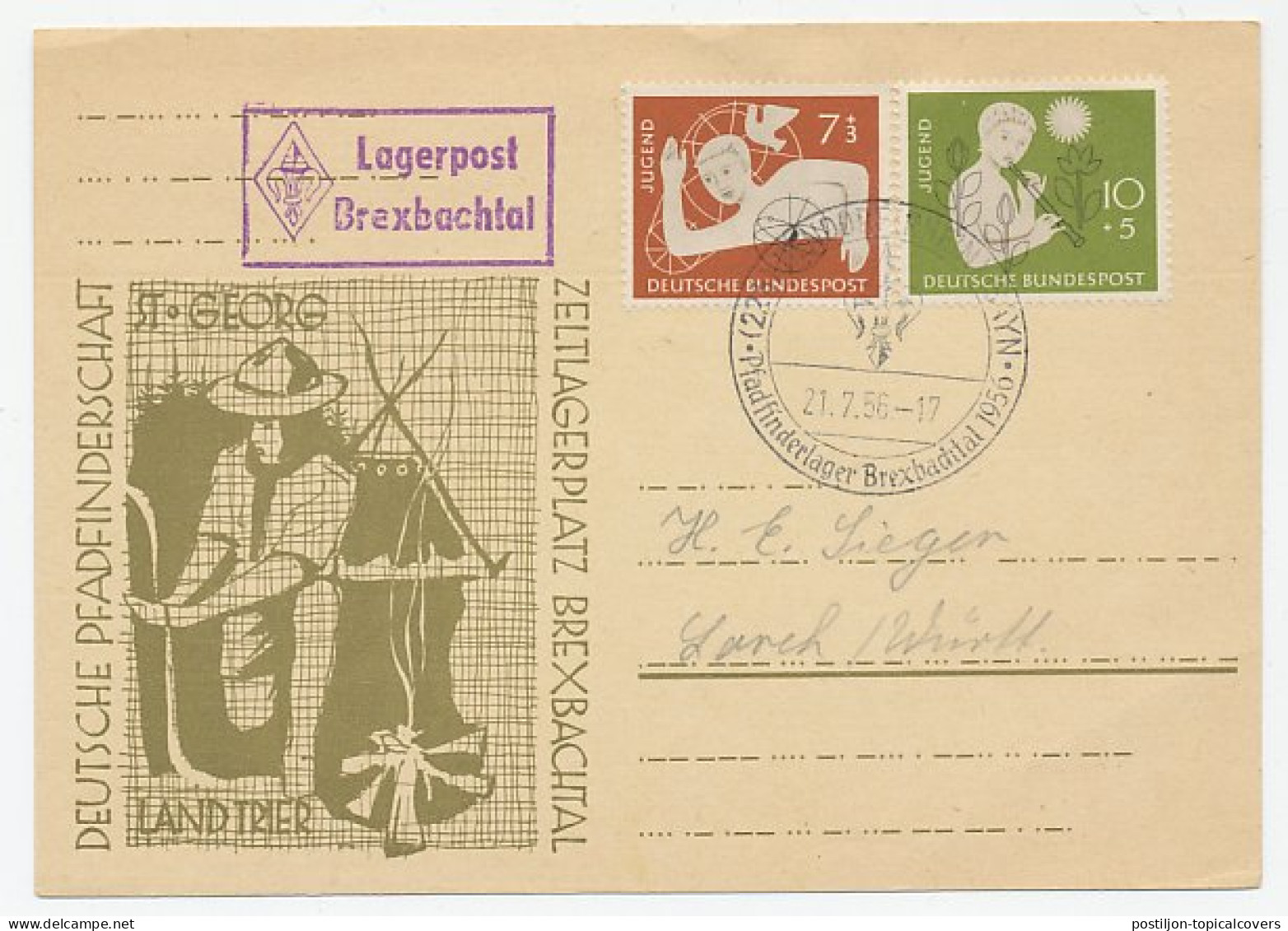 Card / Postmark Germany 1956 Lagerpost Brexbachtal - Altri & Non Classificati