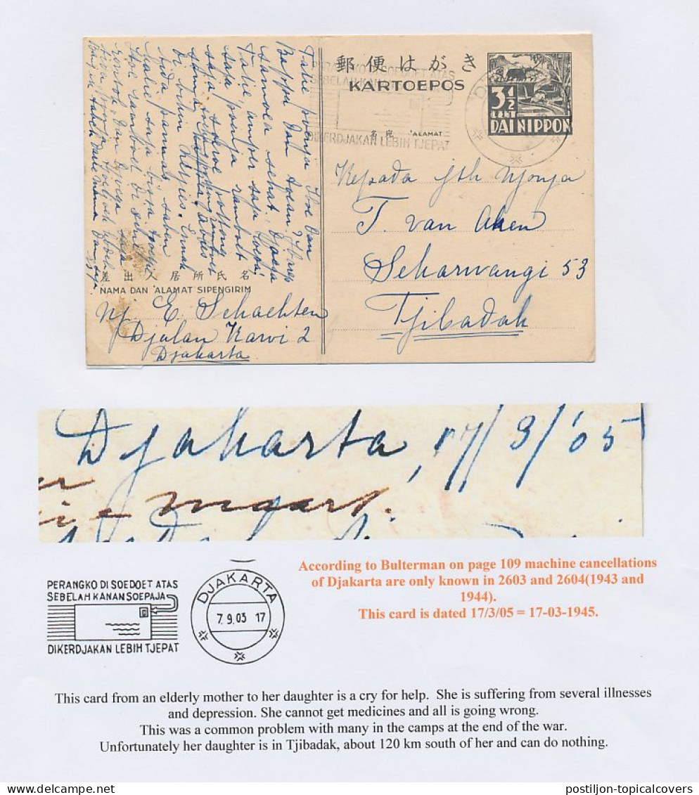 Card Djakarta - Tjibadak Neth. Indies / Dai Nippon 2605 - Niederländisch-Indien