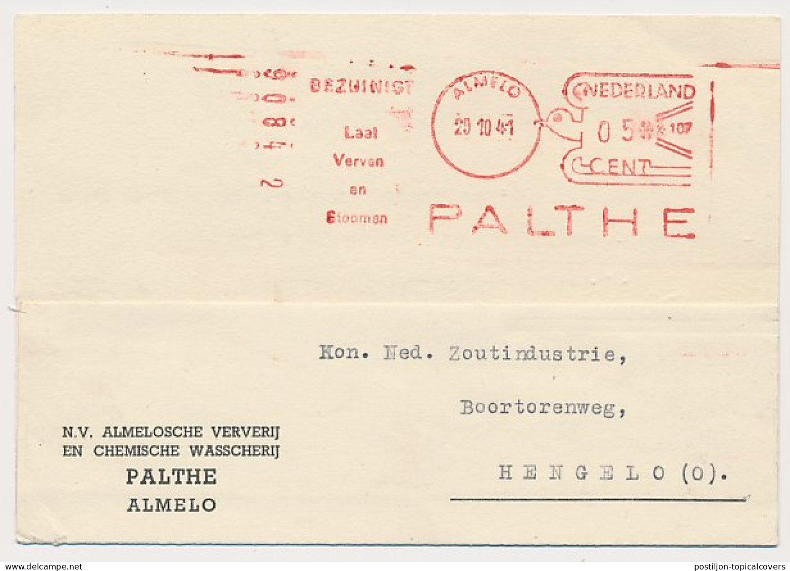 Meter Card Netherlands 1941 - Komusina 107 Chemical Laundry - Almelo - Kostüme