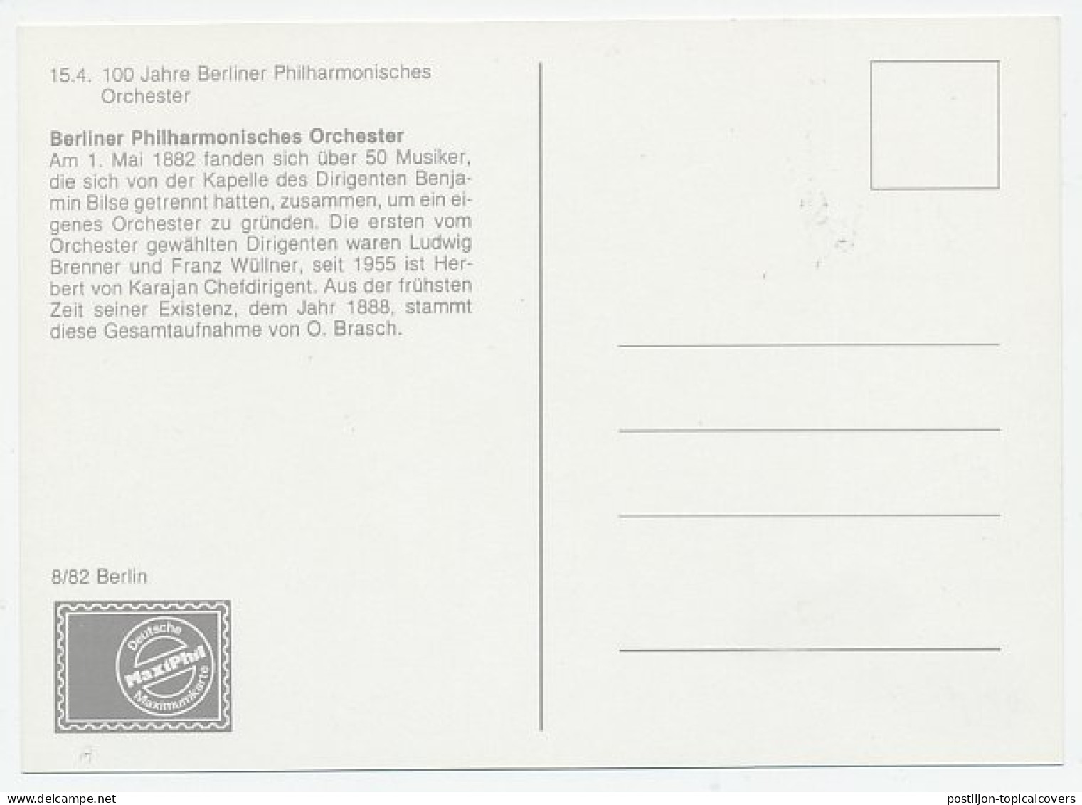 Maximum Card Germany / Berlin 1982 Philharmonic Orchestra - Muziek