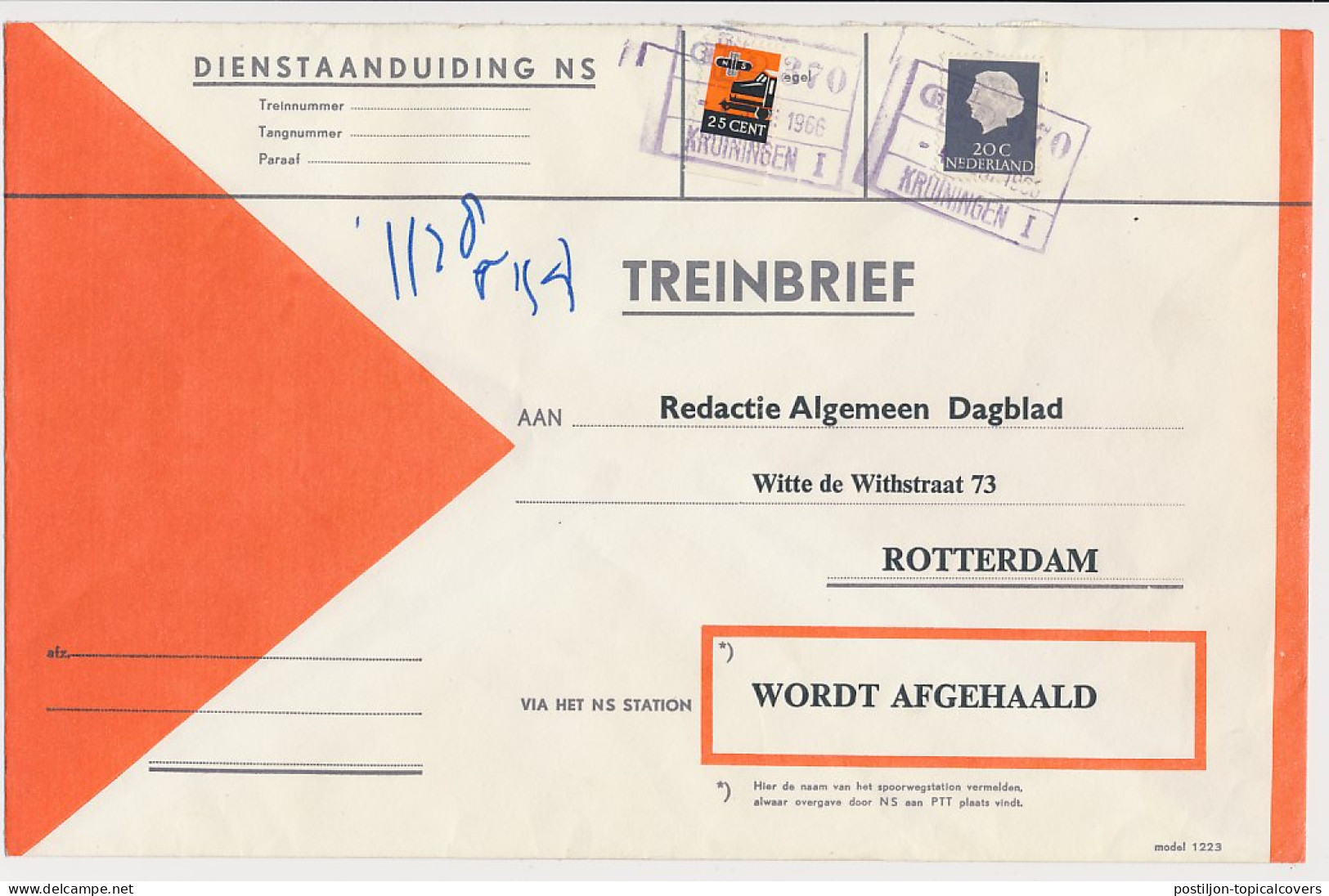 Treinbrief Kruiningen - Rotterdam 1966 - Non Classificati