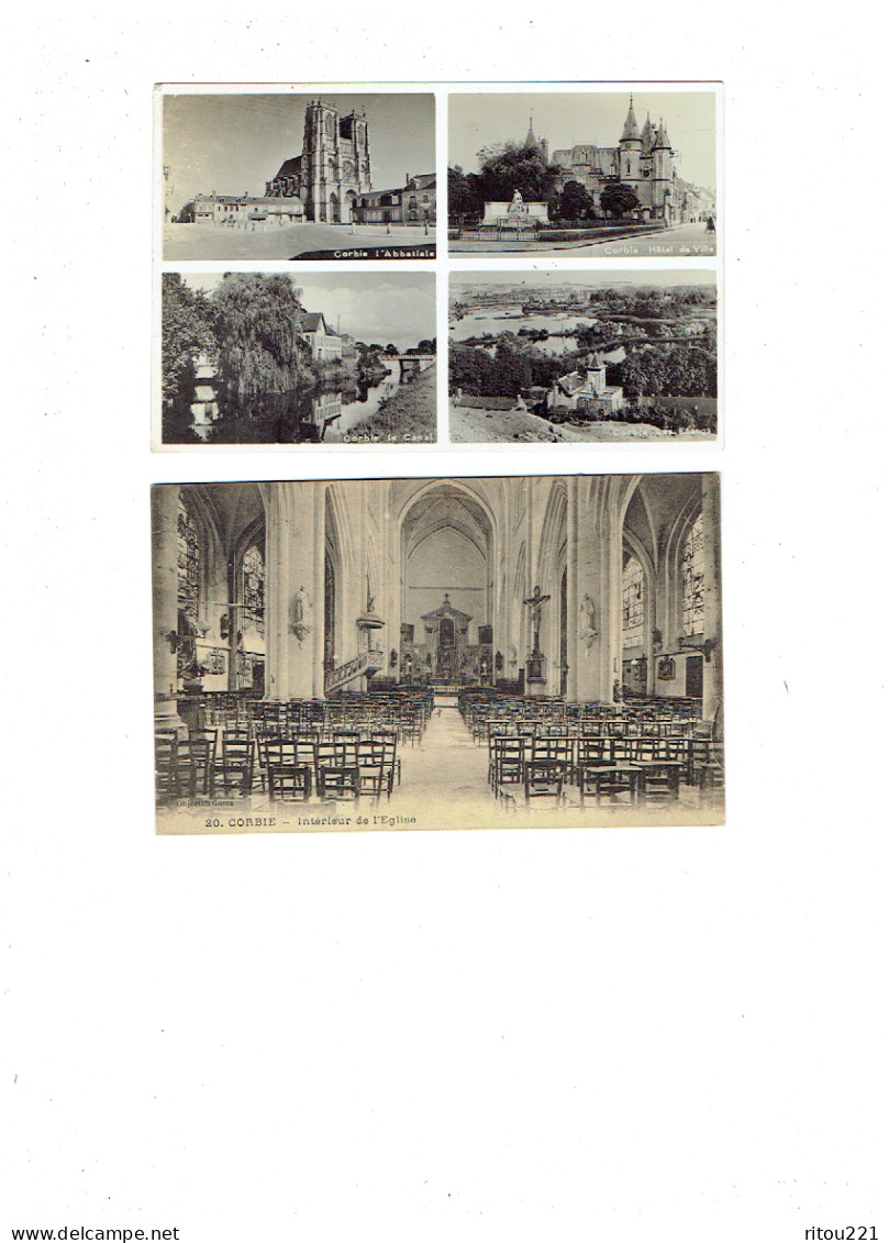 Lot 2 Cpa - 80 - Corbie - Canal Hotel De Ville étangs 1954  - Intérieur De L'église - Goerz 20 - Corbie