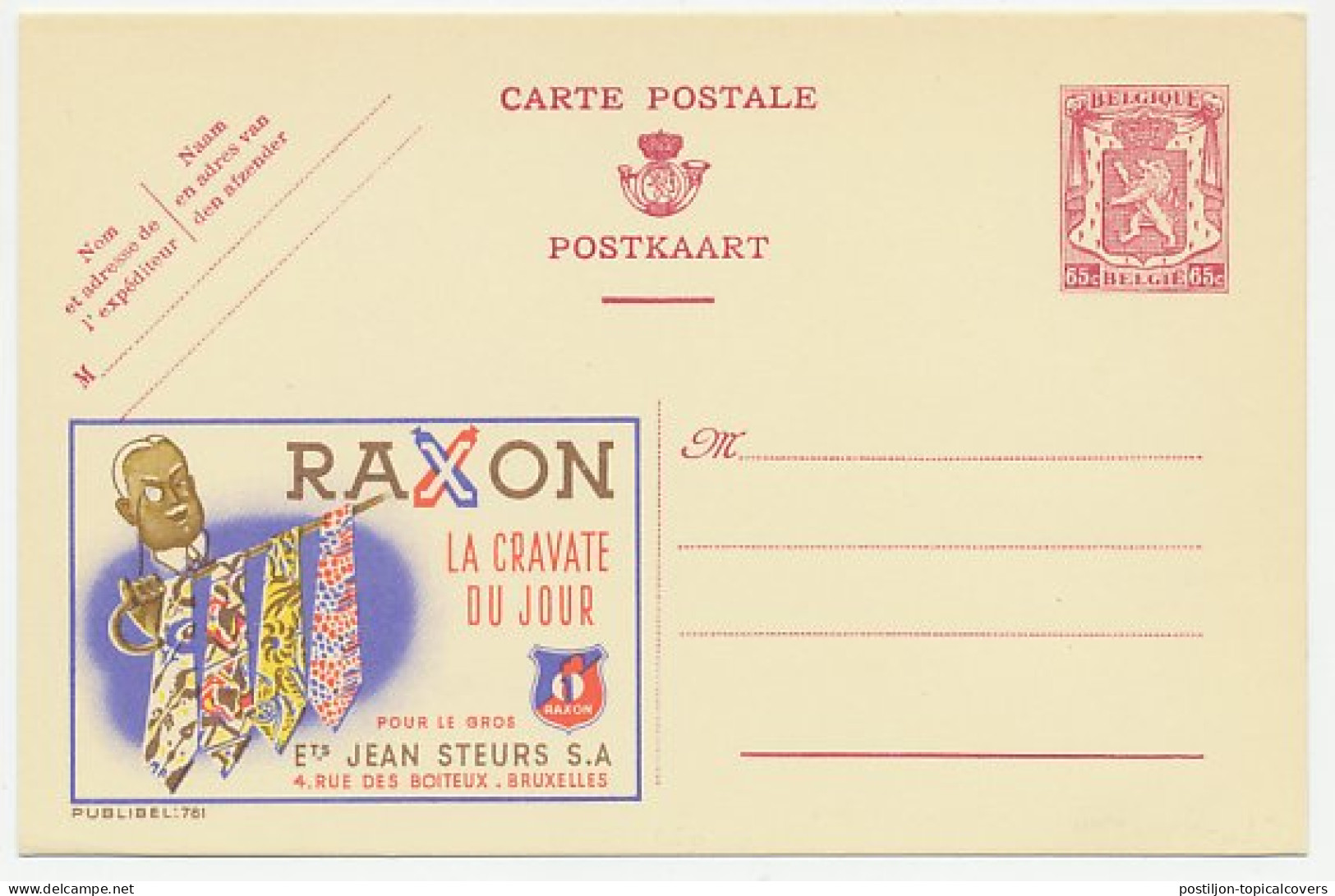 Publibel - Postal Stationery Belgium 1946 American Tie - Raxon - Kostüme