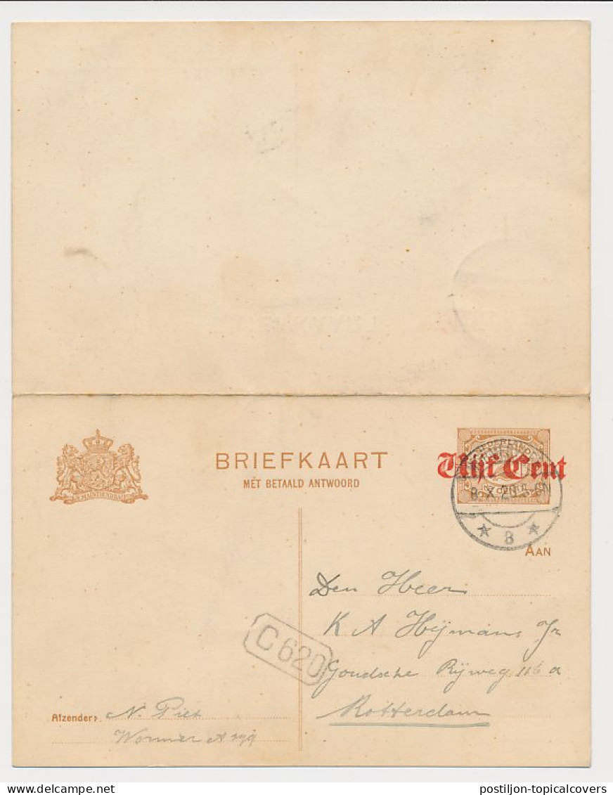 Briefkaart G. 108 I Wormerveer - Rotterdam 1920 - Postal Stationery