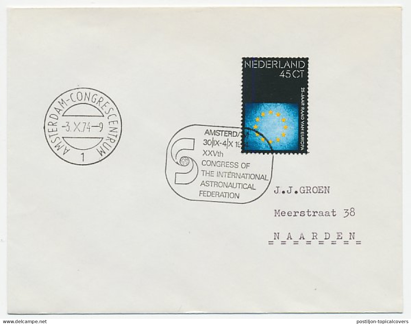 Cover / Postmark Netherlands 1974 Congress Of The International Astronautical Federation - Sterrenkunde