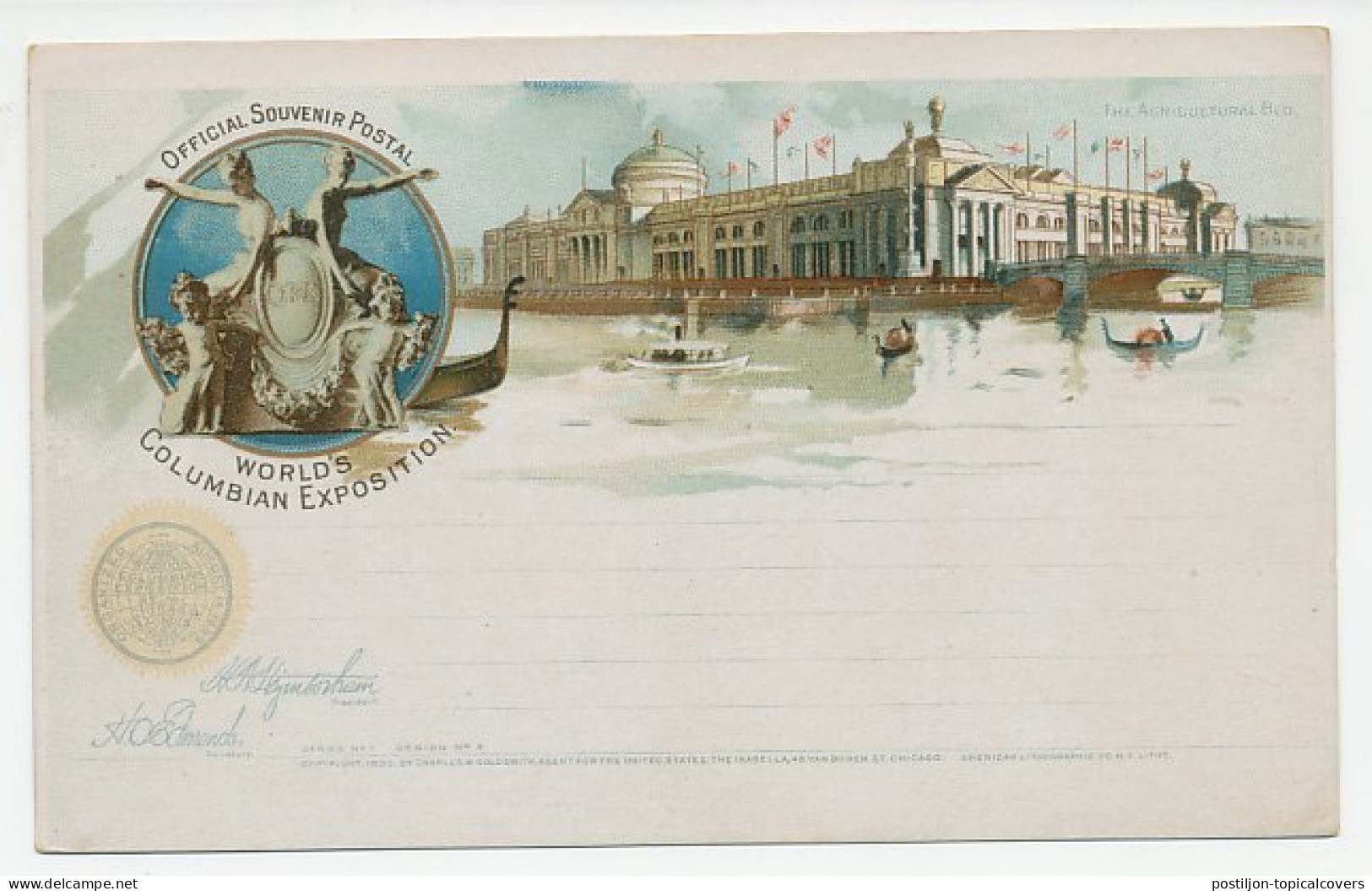 Postal Stationery USA 1893 World S Columbian Exposition - Agricultural Building - Gondola - Agriculture