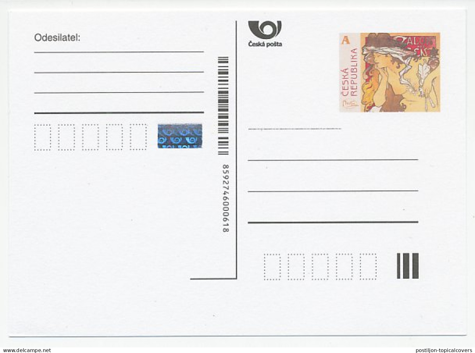Postal Stationery Czech Republic Alfons Mucha - Painter - Jugenstil - Autres & Non Classés