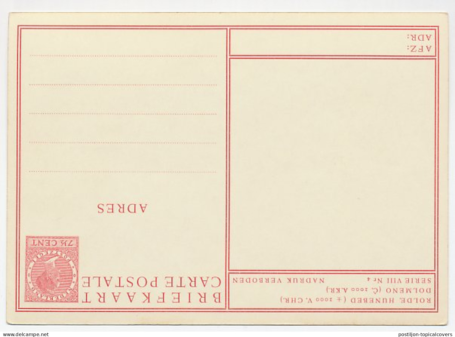 Postal Stationery Netherlands 1937 - Reversed Backside Dolmen - Megalith - Rolde  - Prehistorie