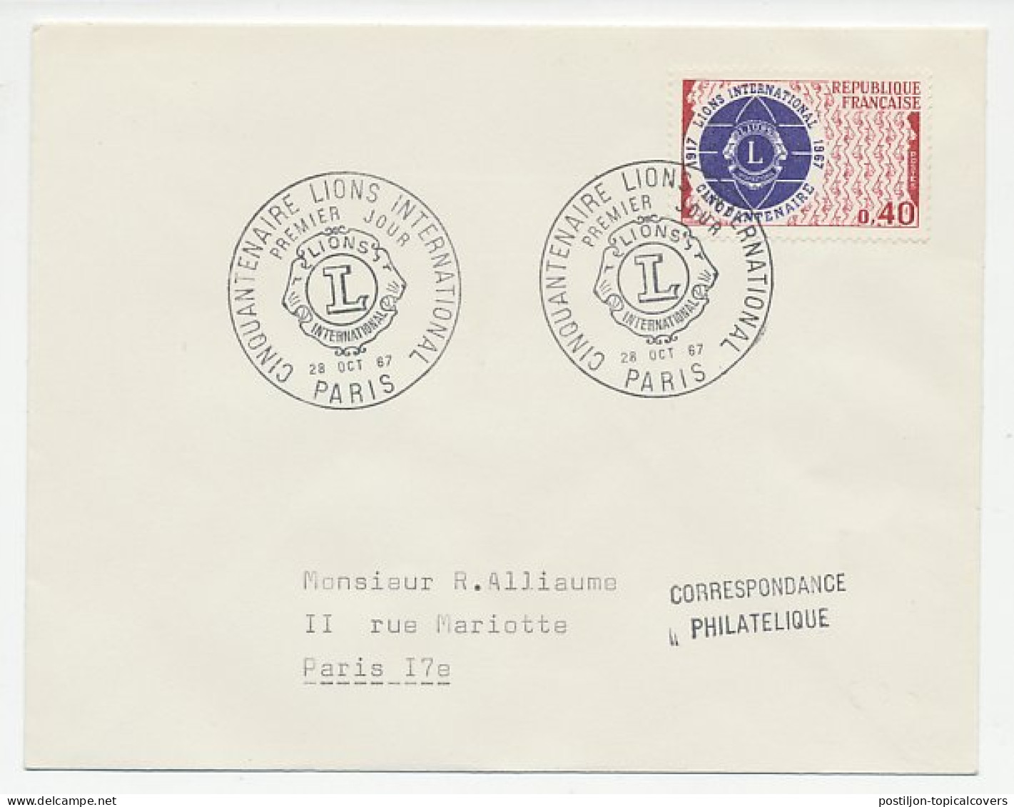 Cover / Postmark France 1967 Lions International - Rotary, Club Leones
