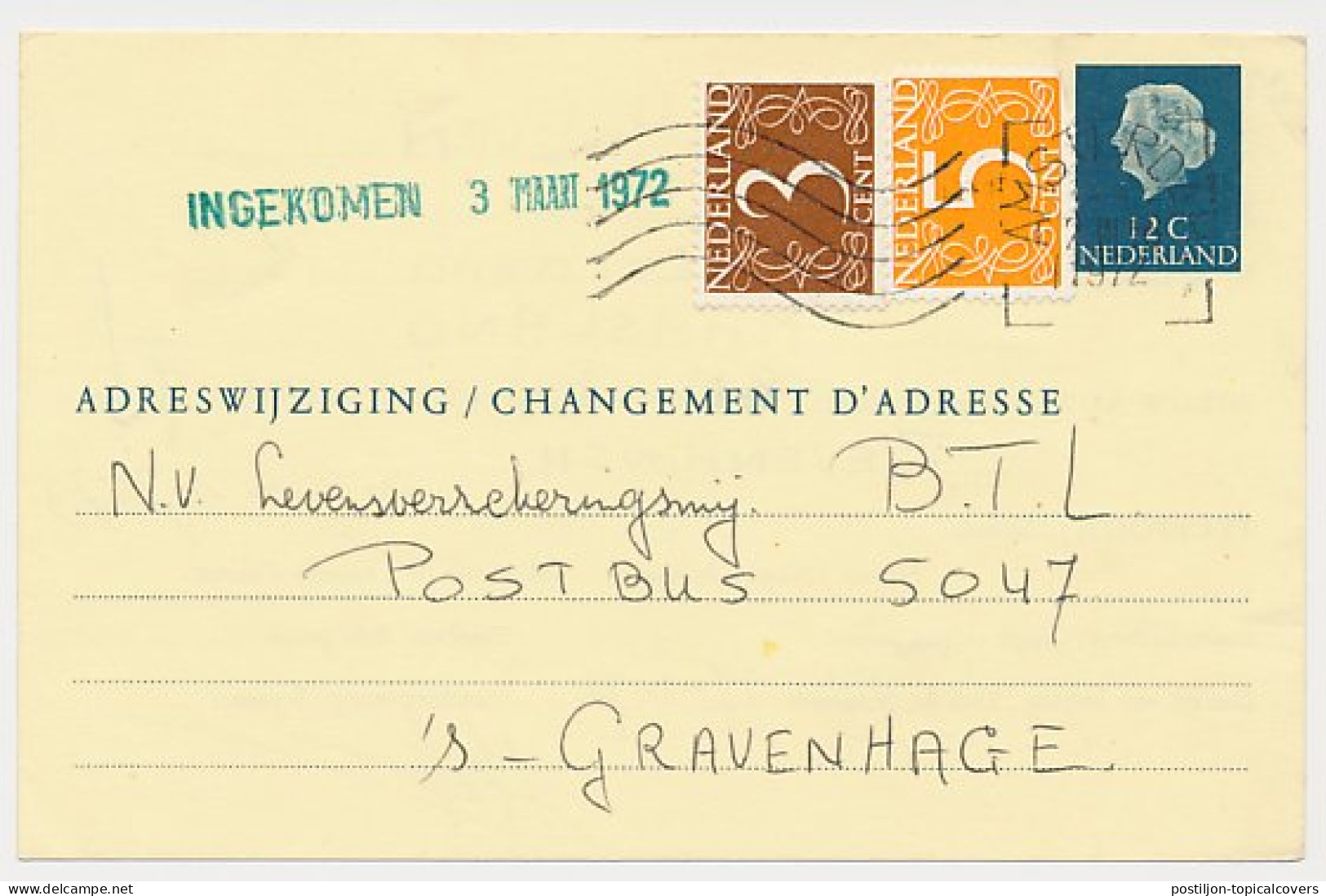 Verhuiskaart G. 35 Amsterdam - Den Haag 1972 - Material Postal