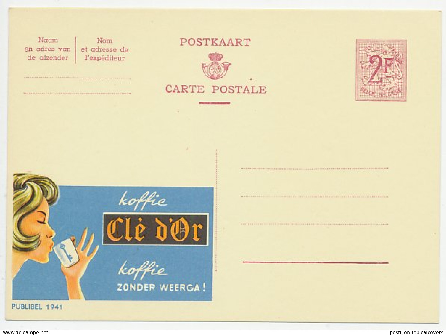 Publibel - Postal Stationery Belgium 1959 Coffee - Cle - D Or - Altri & Non Classificati