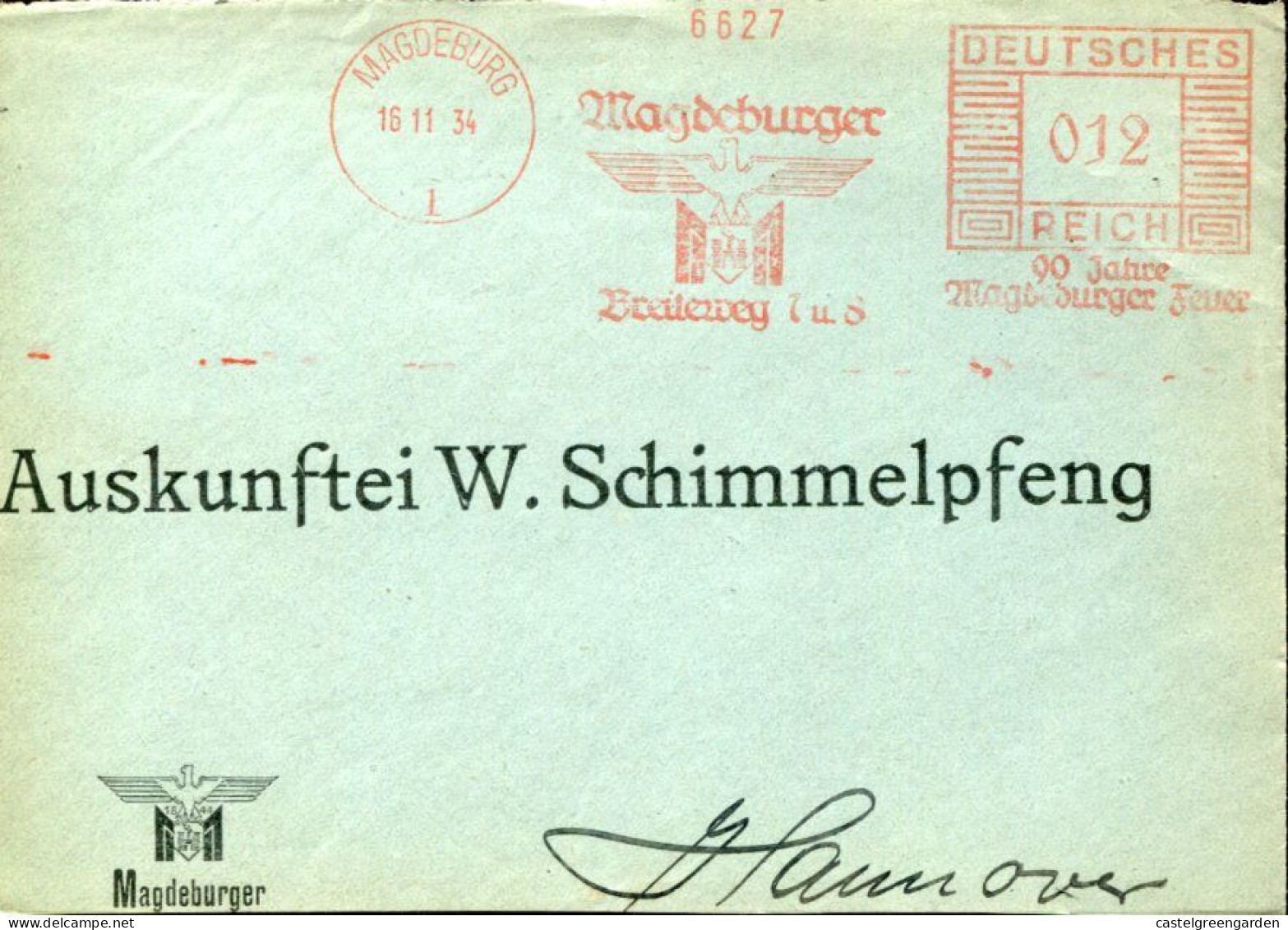 X0323 Germany Reich,red Meter Freistempel Magdeburg 1934  (front Of Cover) - Maschinenstempel (EMA)