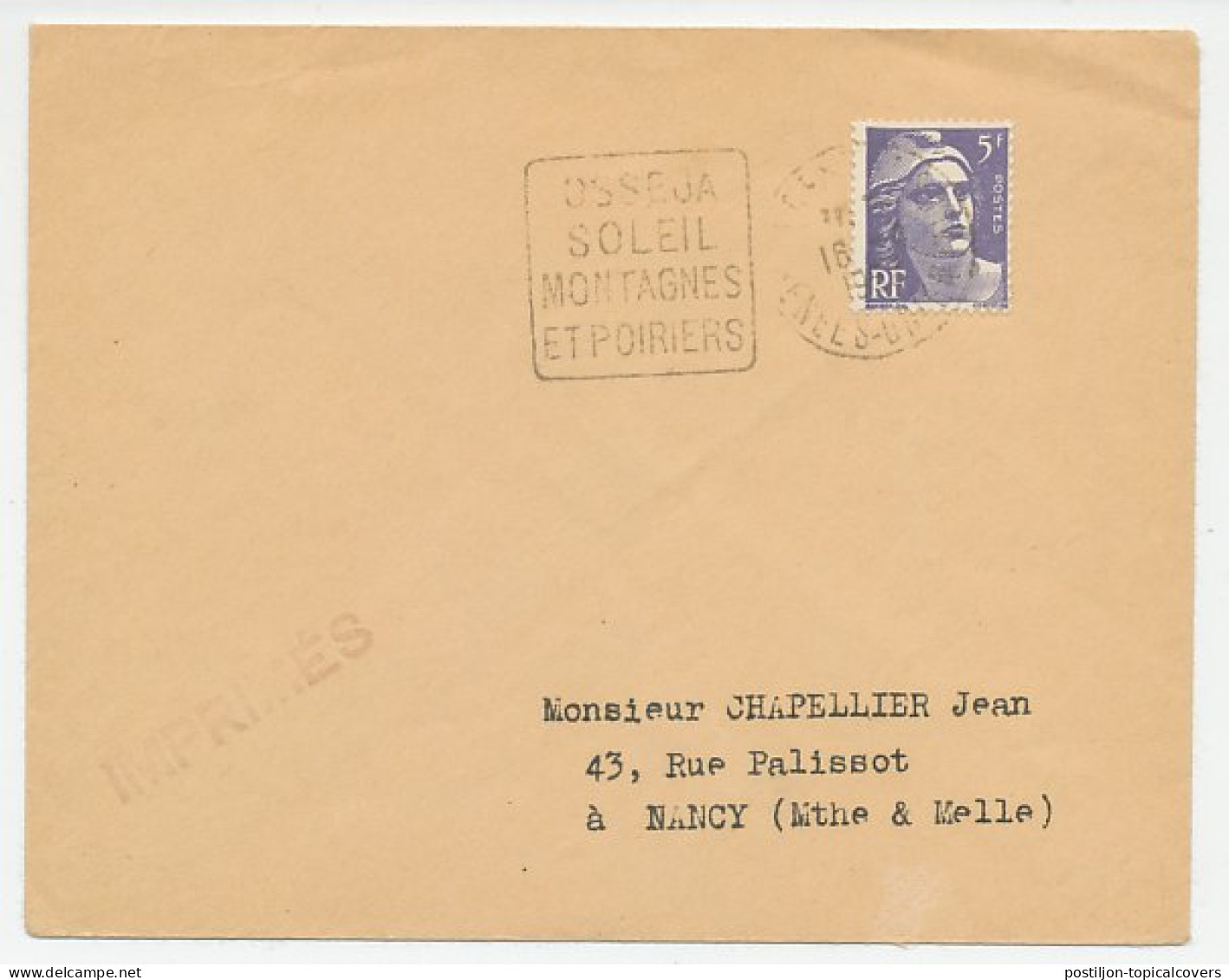Cover / Postmark France 1952 Pear Trees - Mountains - Fruits