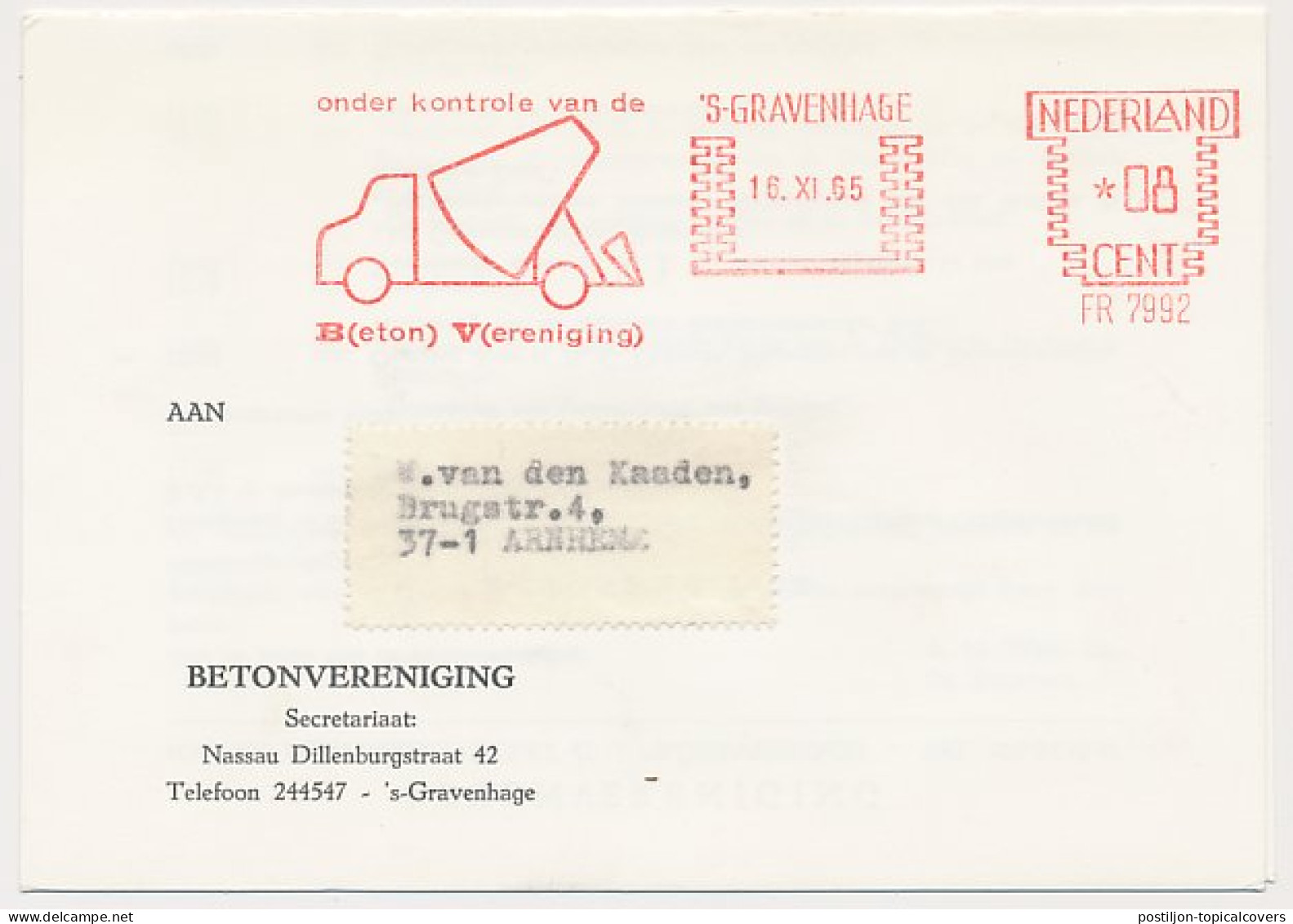 Meter Card Netherlands 1965 Concrete Truck - Andere & Zonder Classificatie