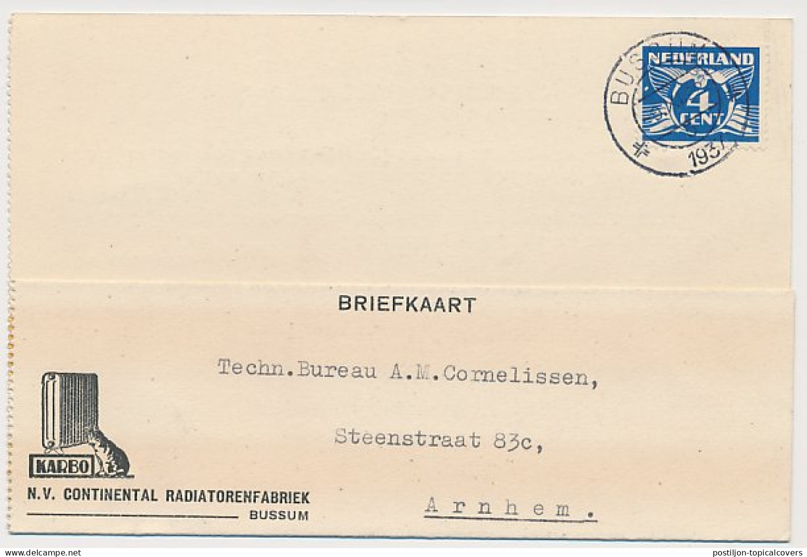Firma Briefkaart Bussum 1937 - Radiatorenfabriek - Kat - Non Classificati