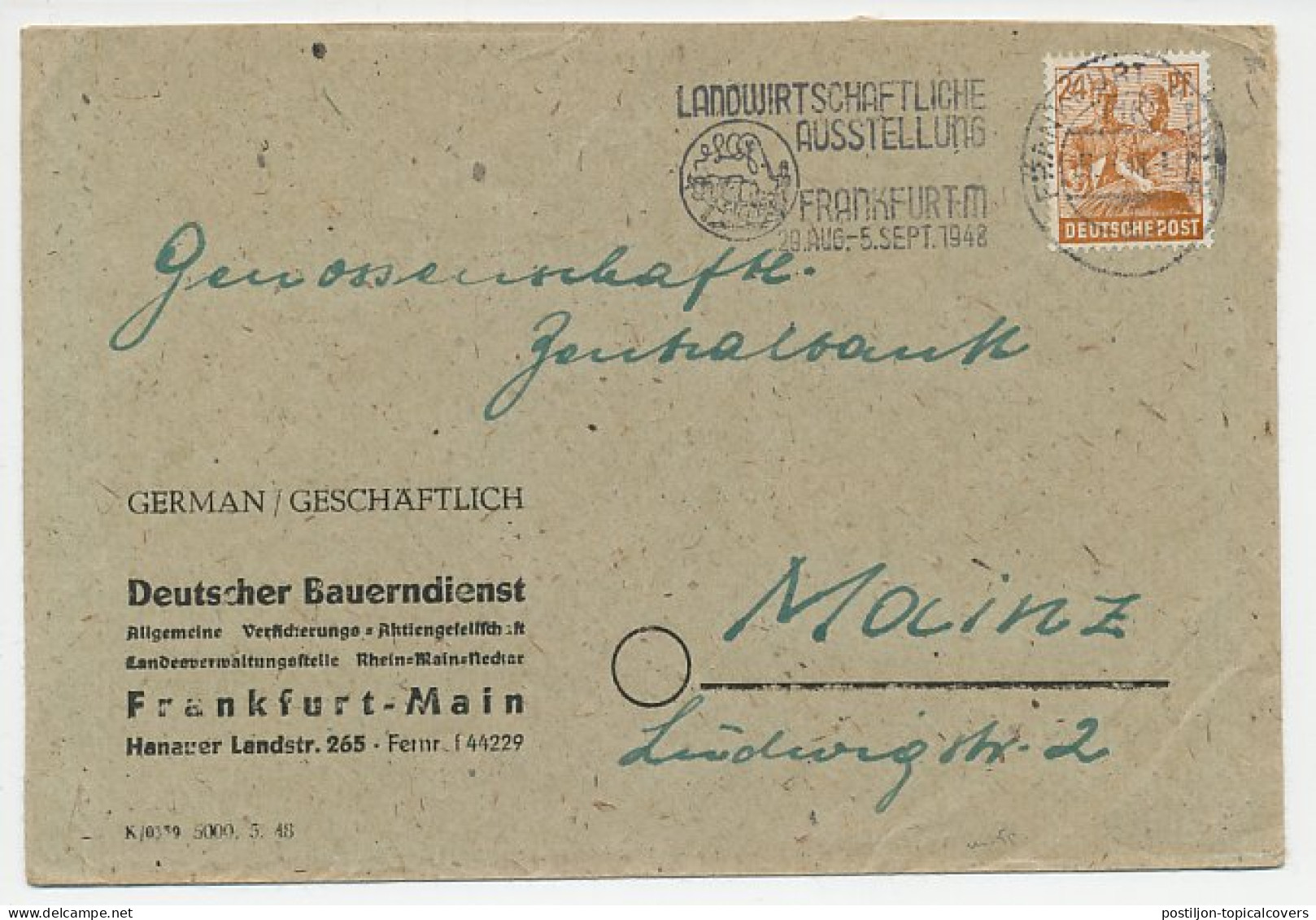Cover / Postmark Germany 1948 Agricultural Exhibition - Landbouw