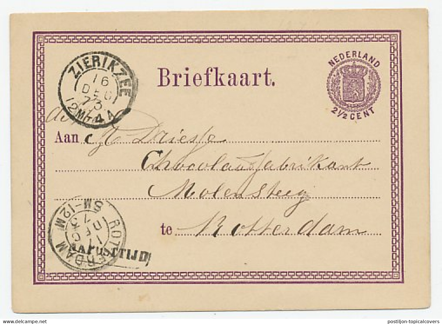 Zierikzee - Rotterdam 1873 - Na Posttijd  - Brieven En Documenten